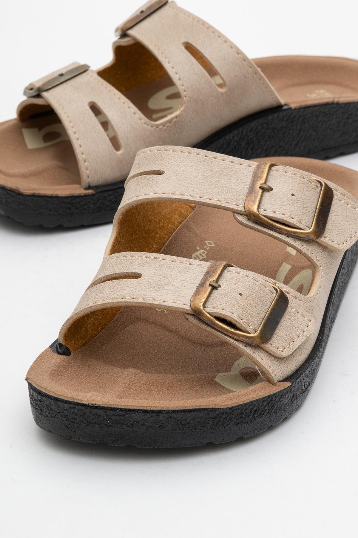 Tokalı Kadın Düz Terlik BEJ - Görsel 4