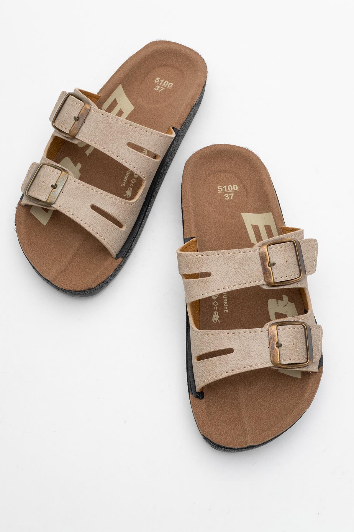 Tokalı Kadın Düz Terlik BEJ - Görsel 6