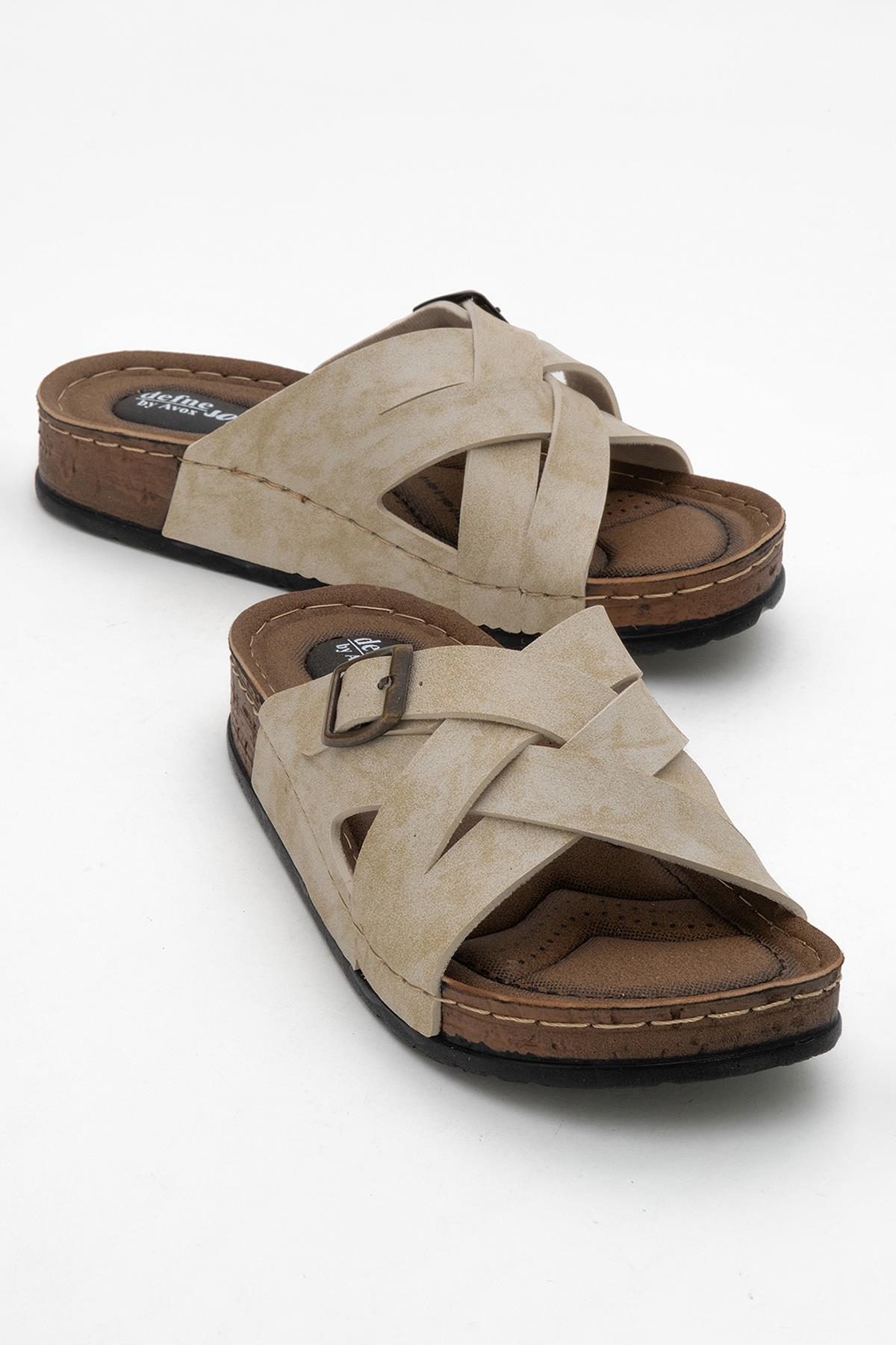 Kadın Çapraz Tokalı Terlik BEJ - Görsel 2