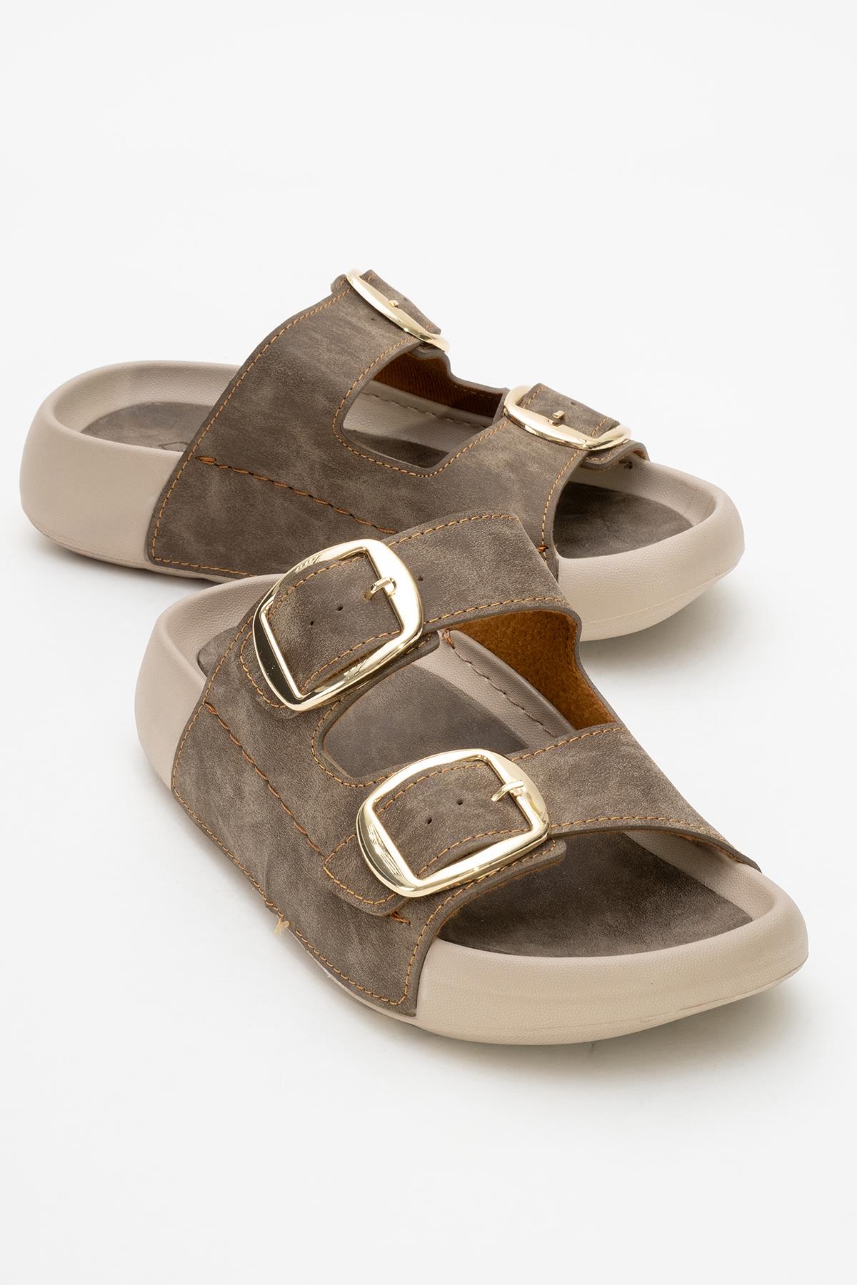 Kadın Gold Tokalı Terlik VİZON - Görsel 2