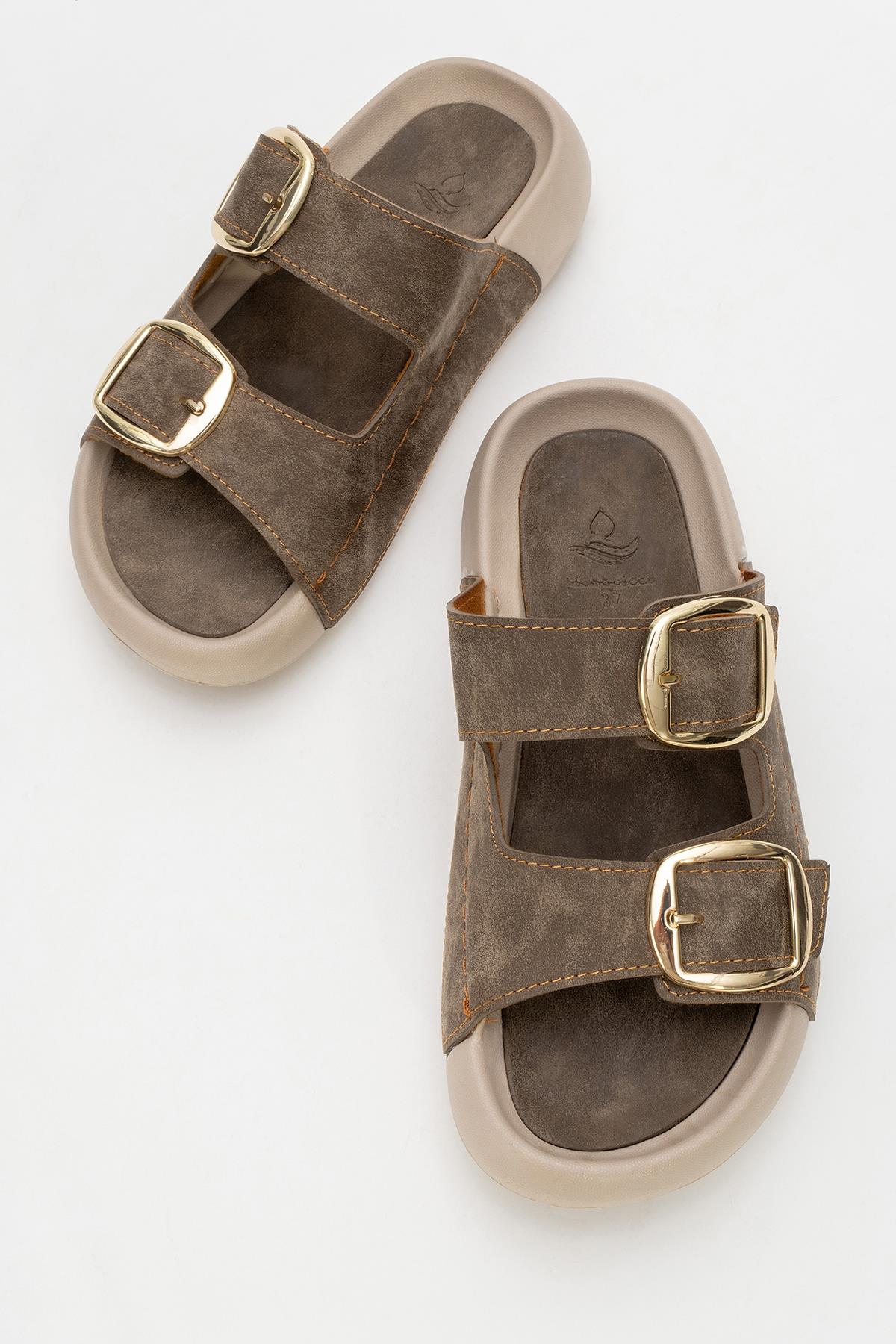 Kadın Gold Tokalı Terlik VİZON - Görsel 6