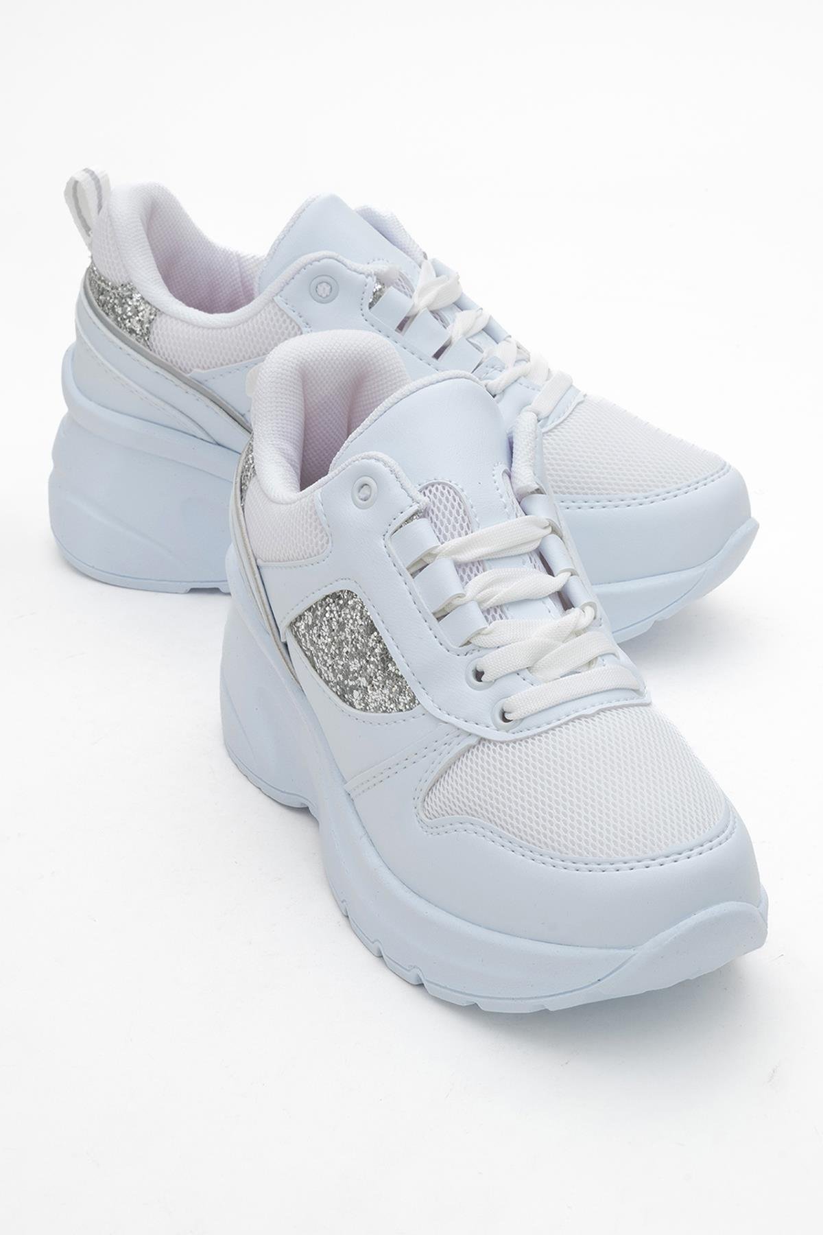 Kadın Anorak Yüksek Taban Simli Spor Ayakkab BEYAZ - Görsel 2