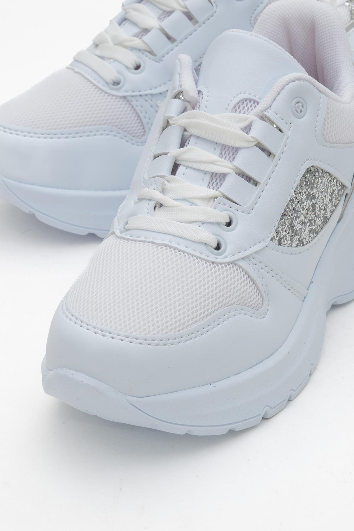 Kadın Anorak Yüksek Taban Simli Spor Ayakkab BEYAZ - Görsel 4