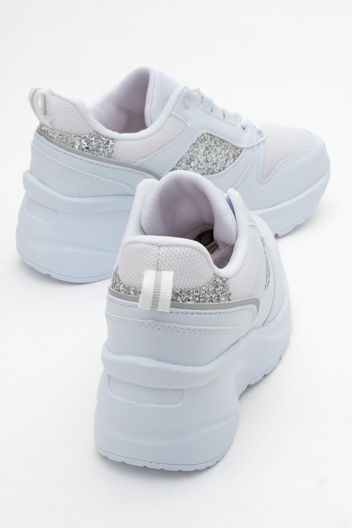 Kadın Anorak Yüksek Taban Simli Spor Ayakkab BEYAZ - Görsel 5