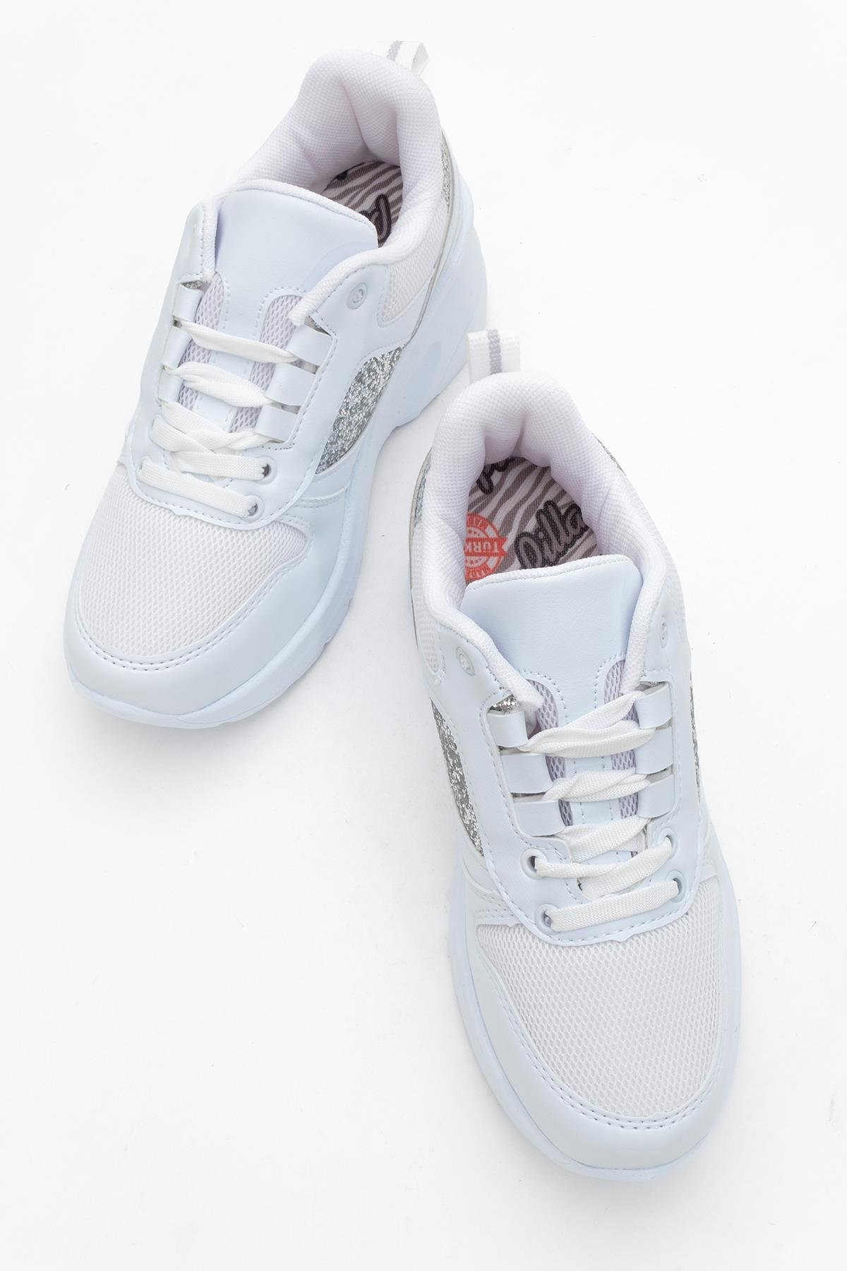 Kadın Anorak Yüksek Taban Simli Spor Ayakkab BEYAZ - Görsel 6