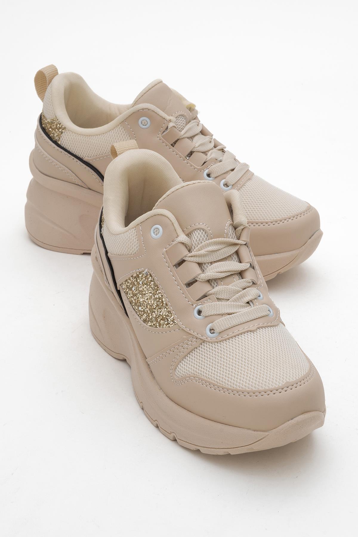 Kadın Anorak Yüksek Taban Simli Spor Ayakkab BEJ - Görsel 2