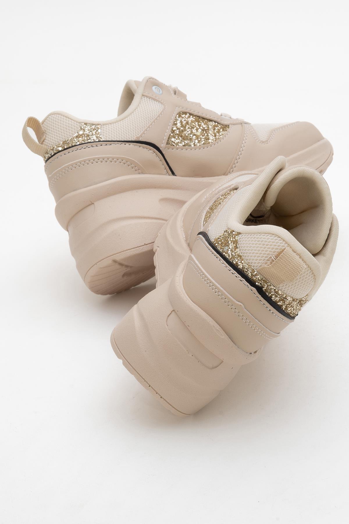 Kadın Anorak Yüksek Taban Simli Spor Ayakkab BEJ - Görsel 5