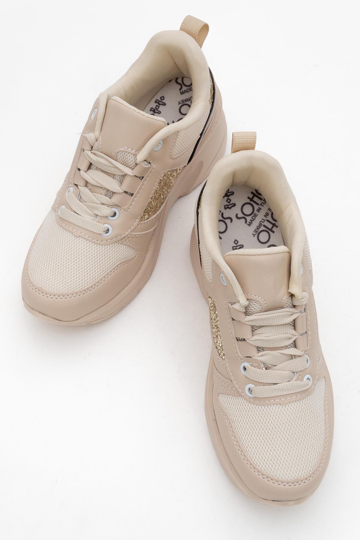 Kadın Anorak Yüksek Taban Simli Spor Ayakkab BEJ - Görsel 6