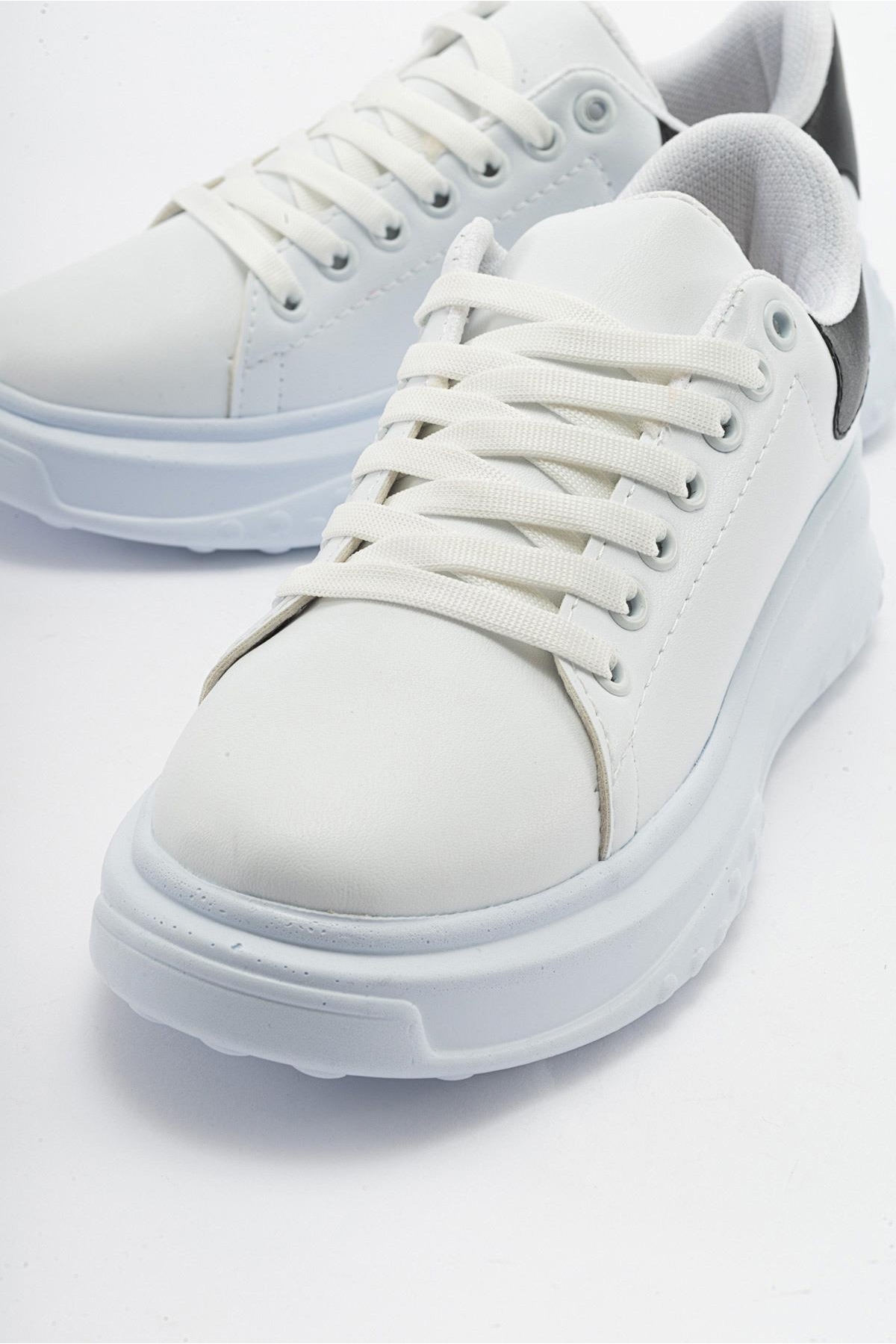 Bağcıklı Kadın Spor Ayakkabı BEYAZ SİYAH - Görsel 4
