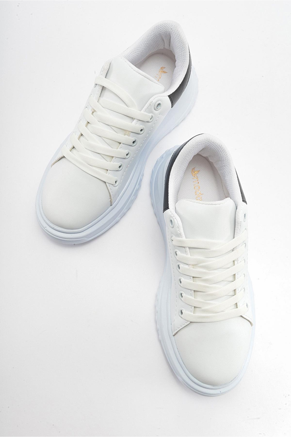 Bağcıklı Kadın Spor Ayakkabı BEYAZ SİYAH - Görsel 6