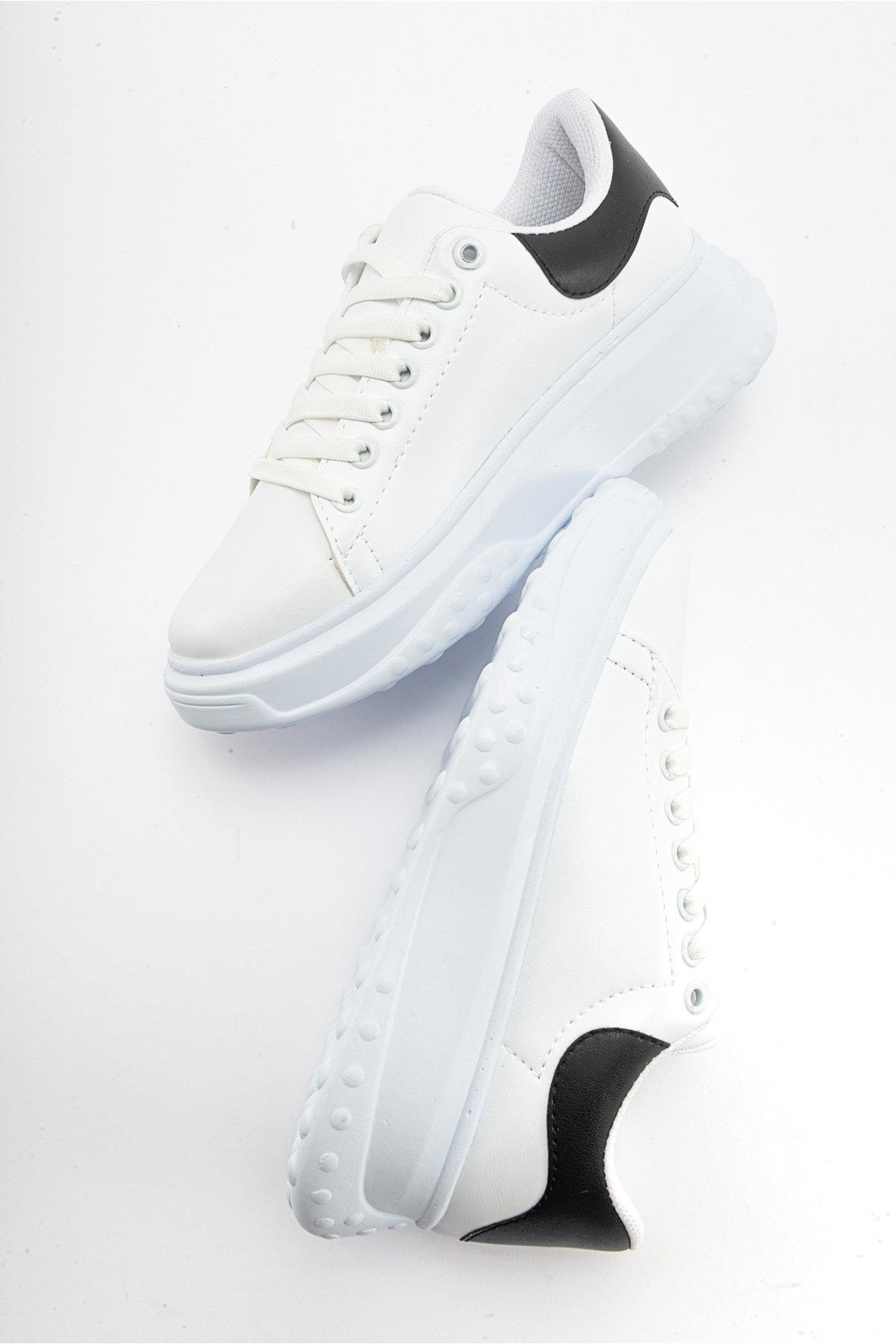 Bağcıklı Kadın Spor Ayakkabı BEYAZ SİYAH - Görsel 7