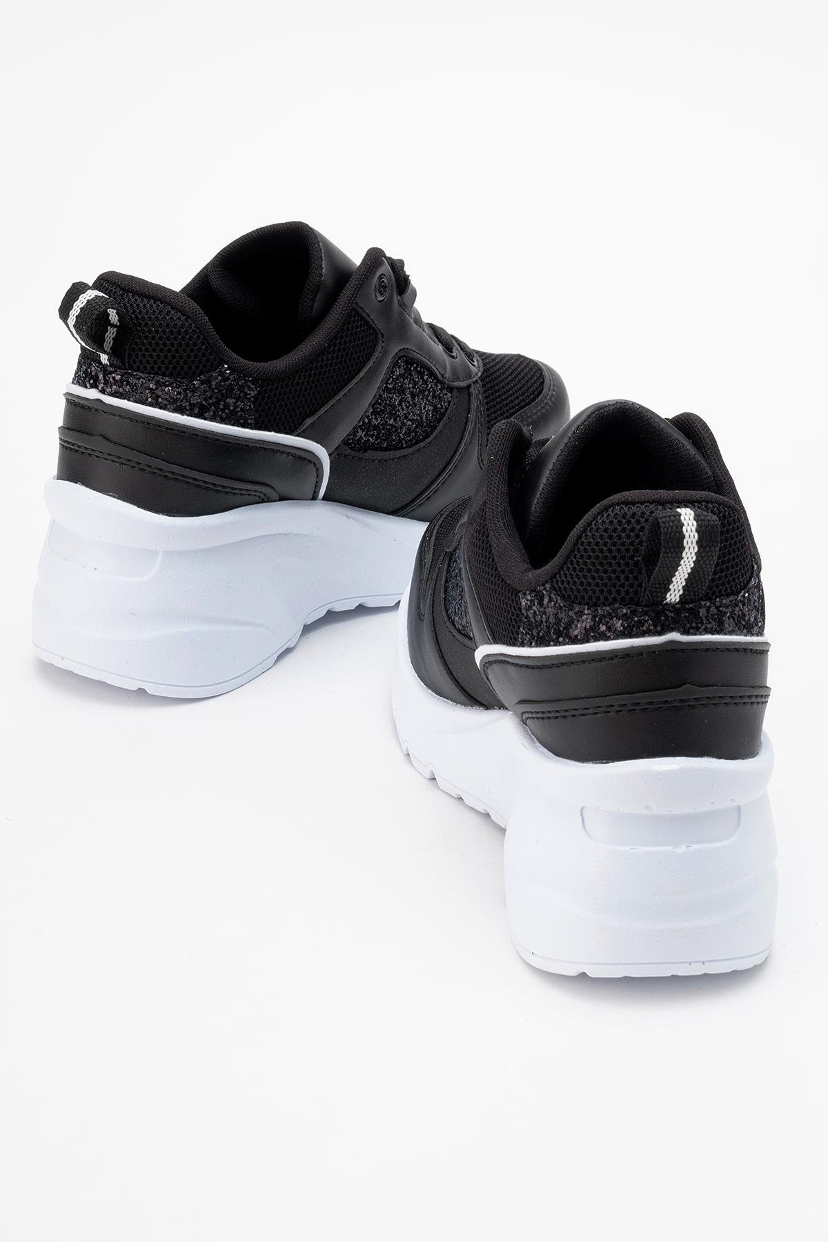 Kadın Anorak Yüksek Taban Simli Spor Ayakkab SİYAH BEYAZ - Görsel 5