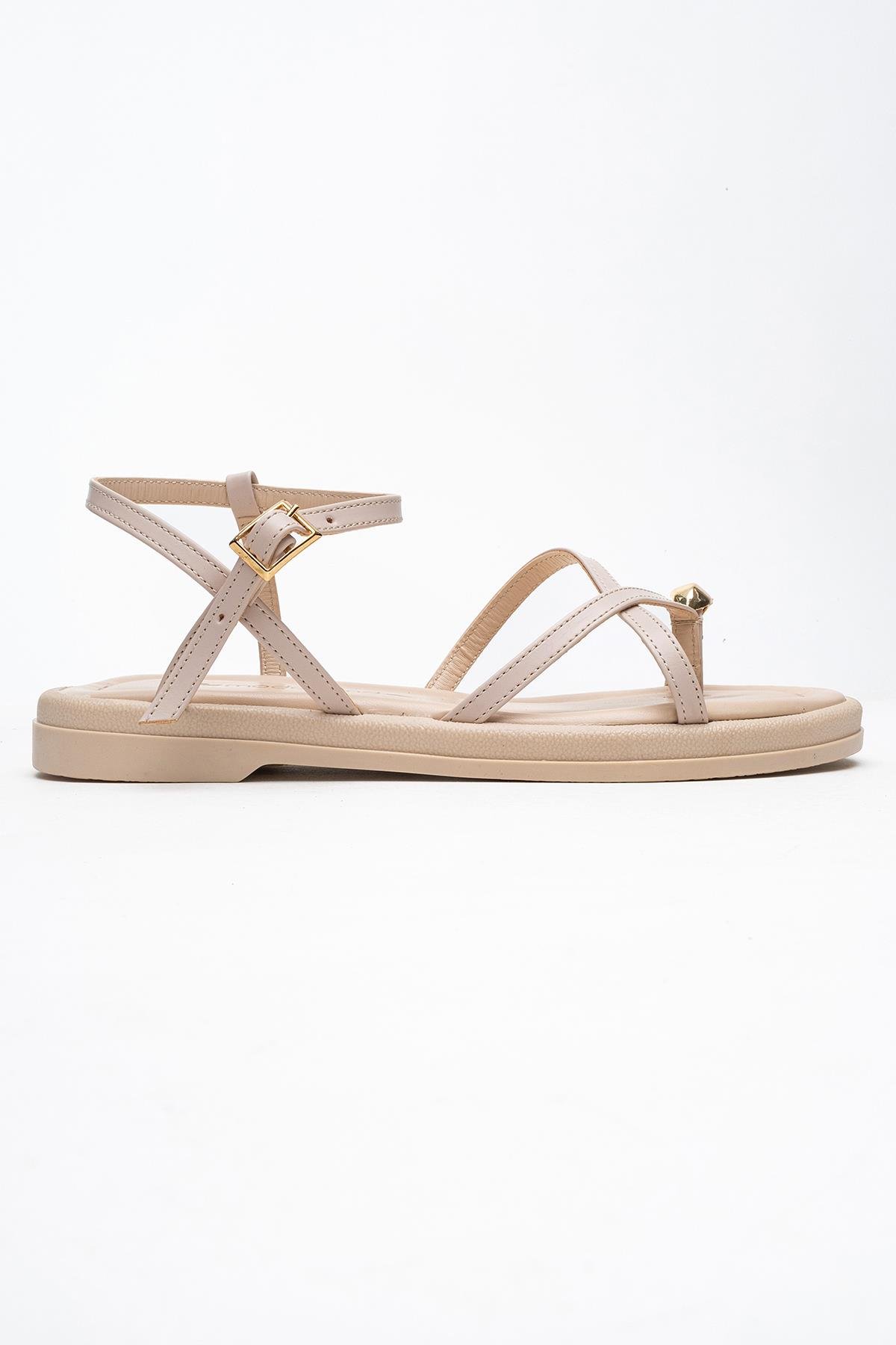 Parmak Arası Çapraz Kadın Sandalet BEJ CİLT - Görsel 3