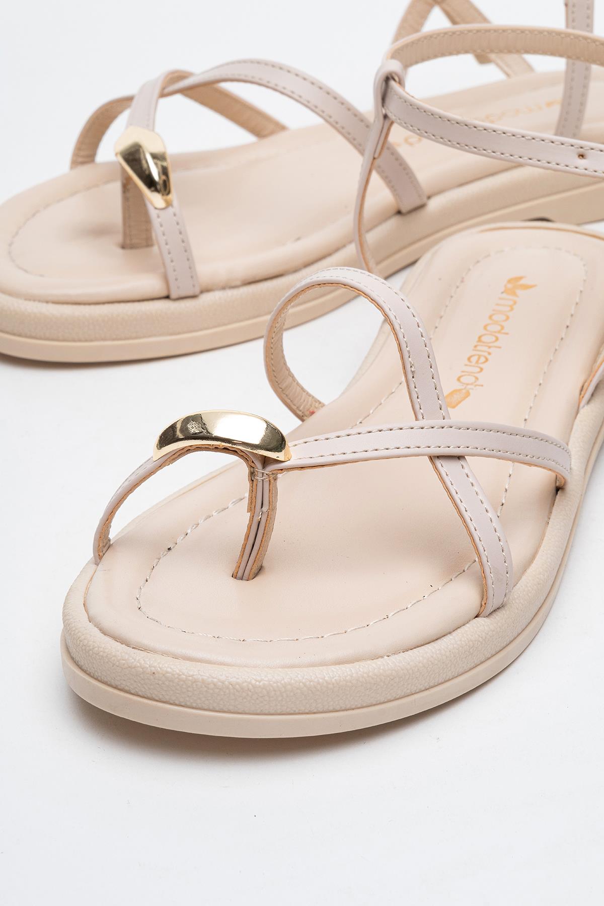 Parmak Arası Çapraz Kadın Sandalet BEJ CİLT - Görsel 4