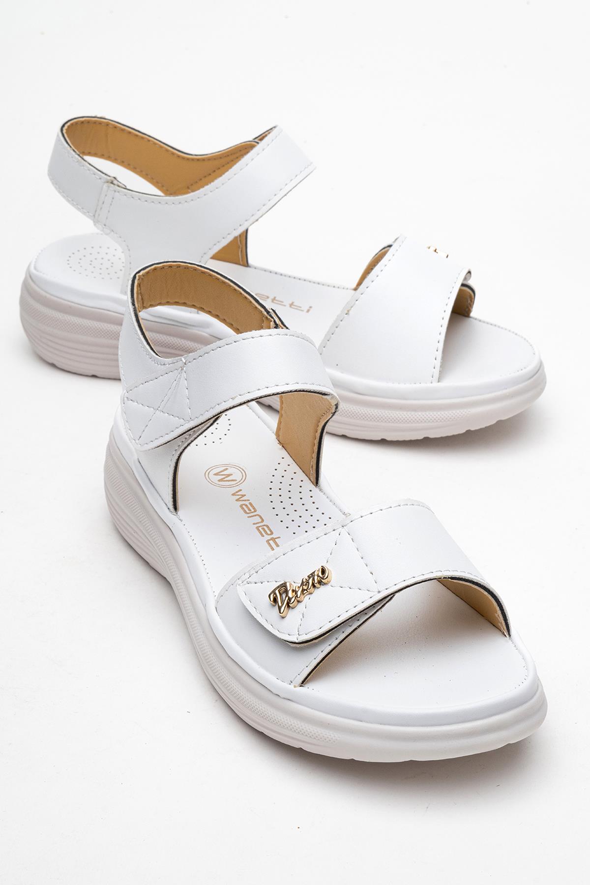 Kadın Çift Cırtlı Sandalet BEYAZ - Görsel 2
