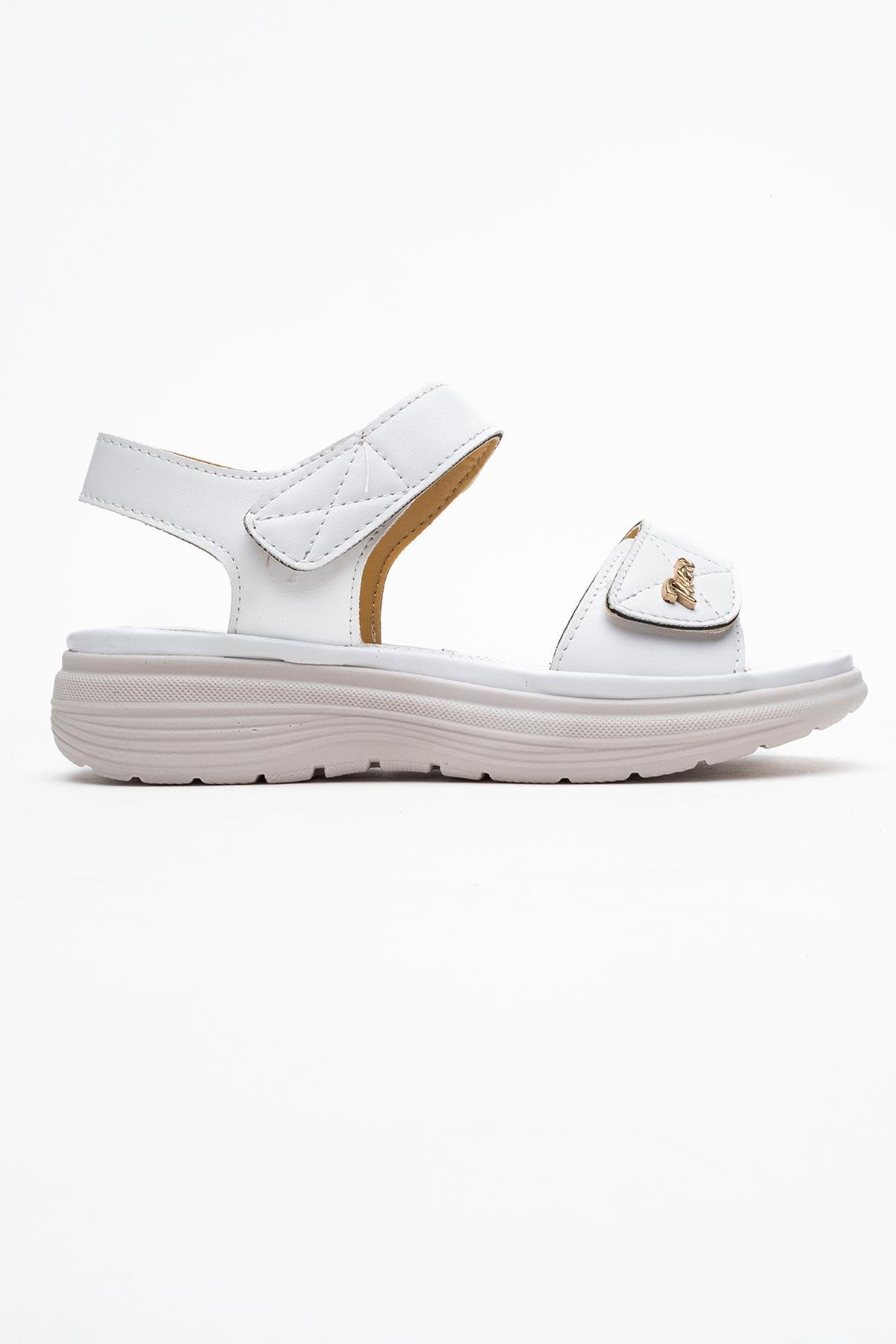 Kadın Çift Cırtlı Sandalet BEYAZ - Görsel 3