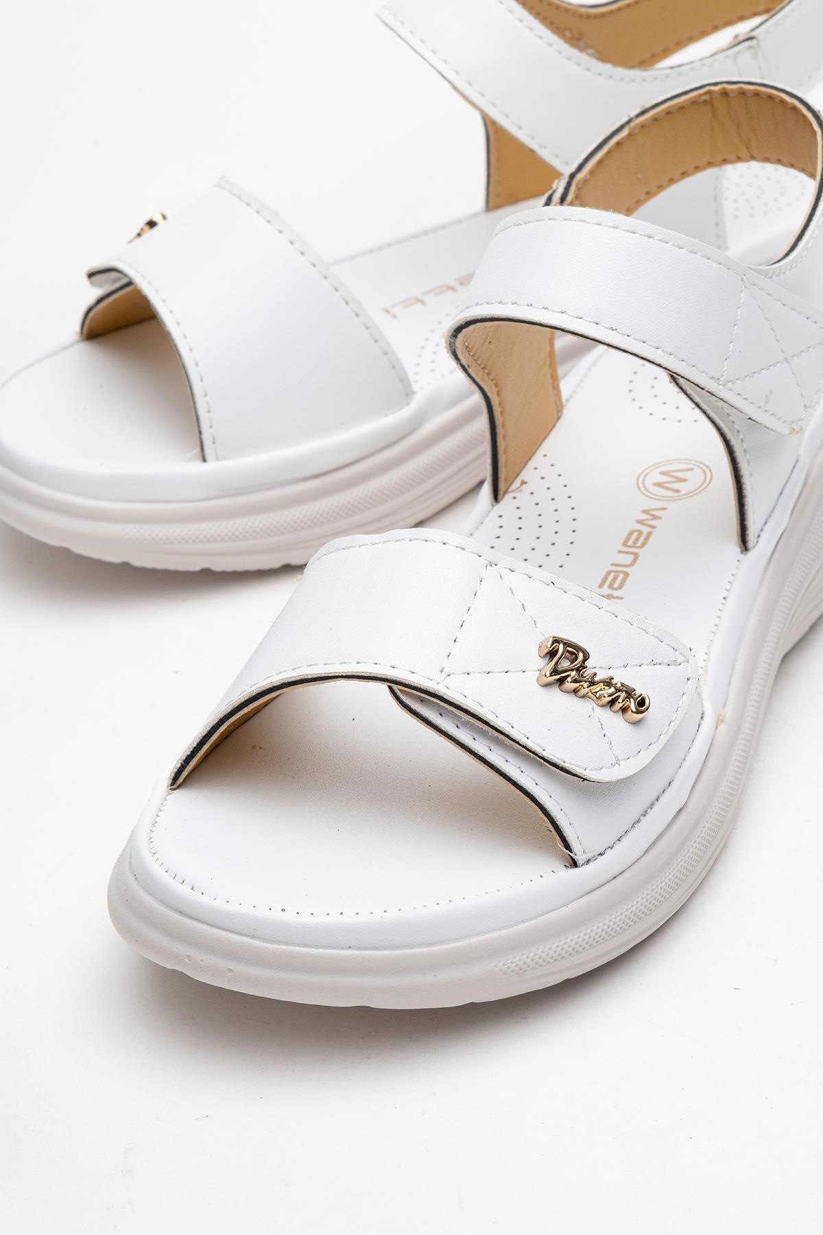 Kadın Çift Cırtlı Sandalet BEYAZ - Görsel 4