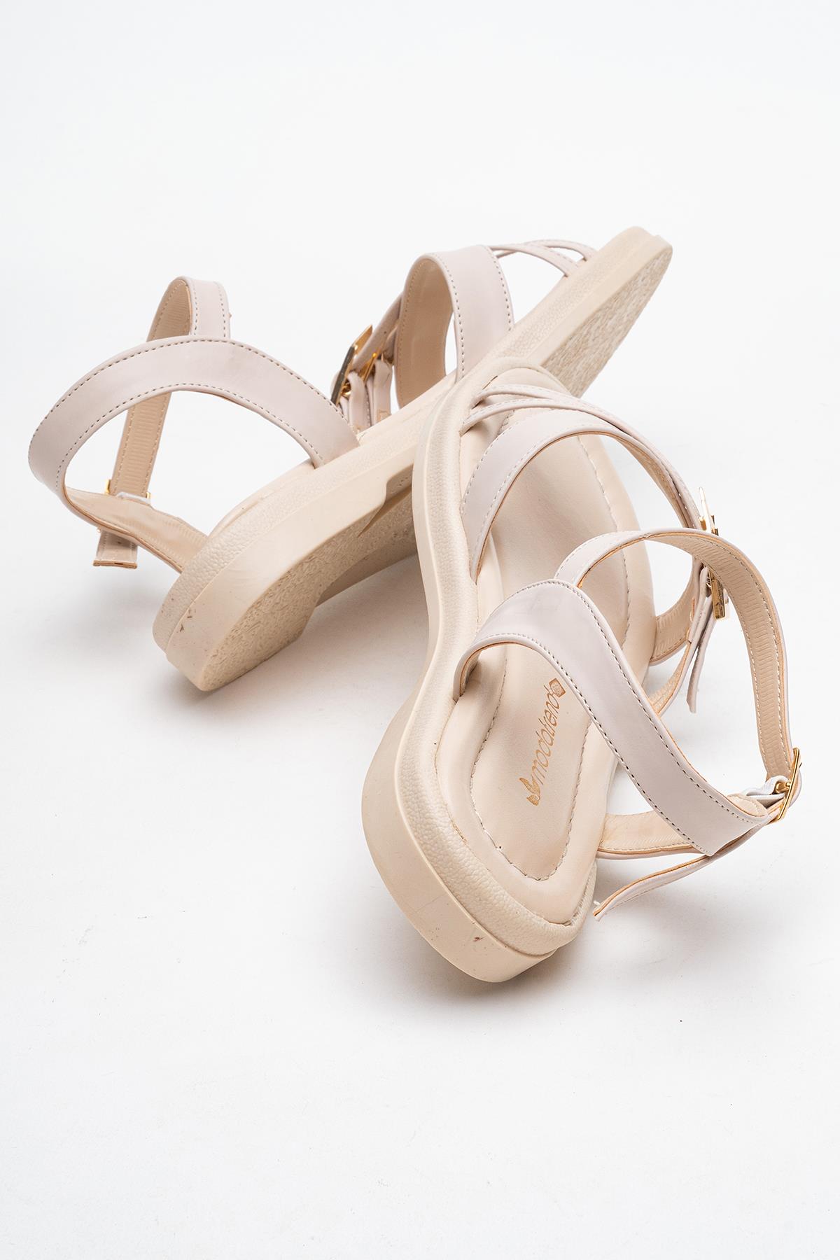 Çift Tokalı Çapraz Kadın Sandalet BEJ CİLT - Görsel 5