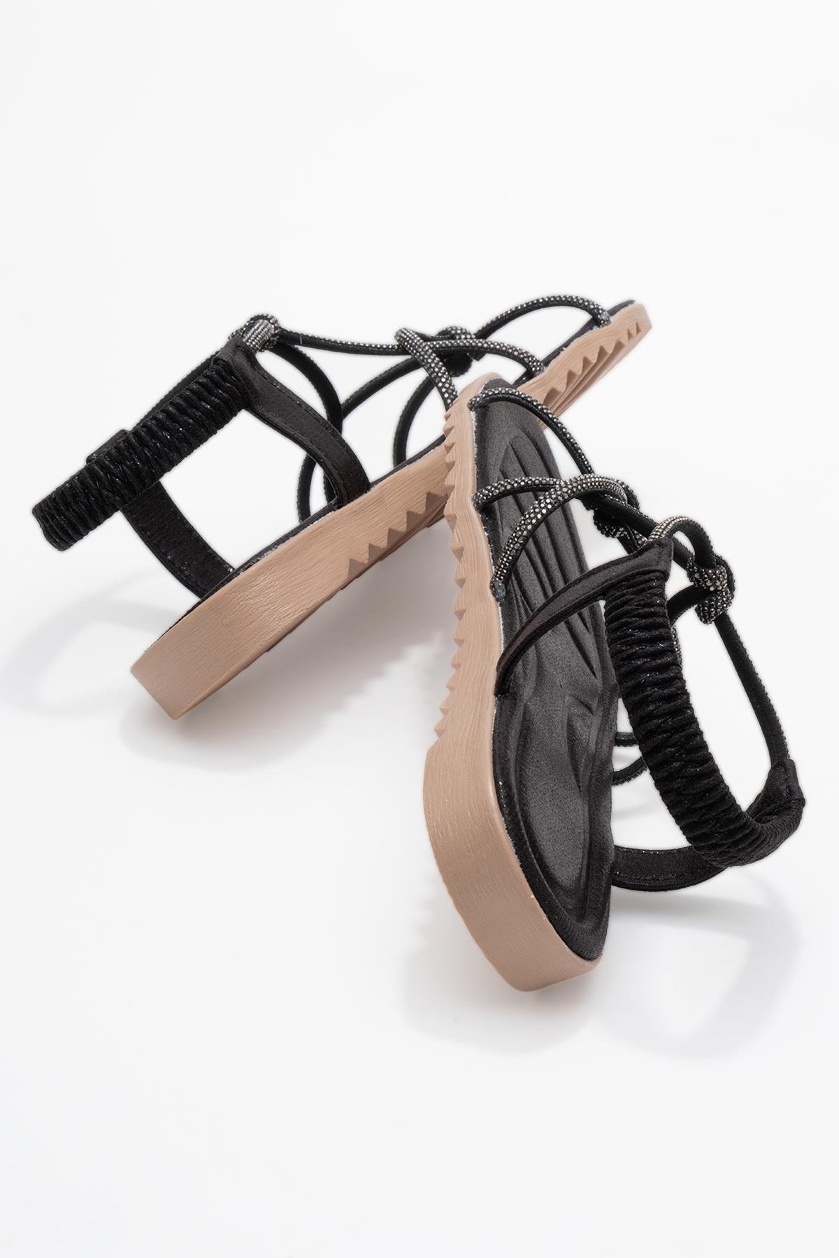 Kadın Çift Boğumlu Taşlı Sandelet SİYAH - Görsel 5