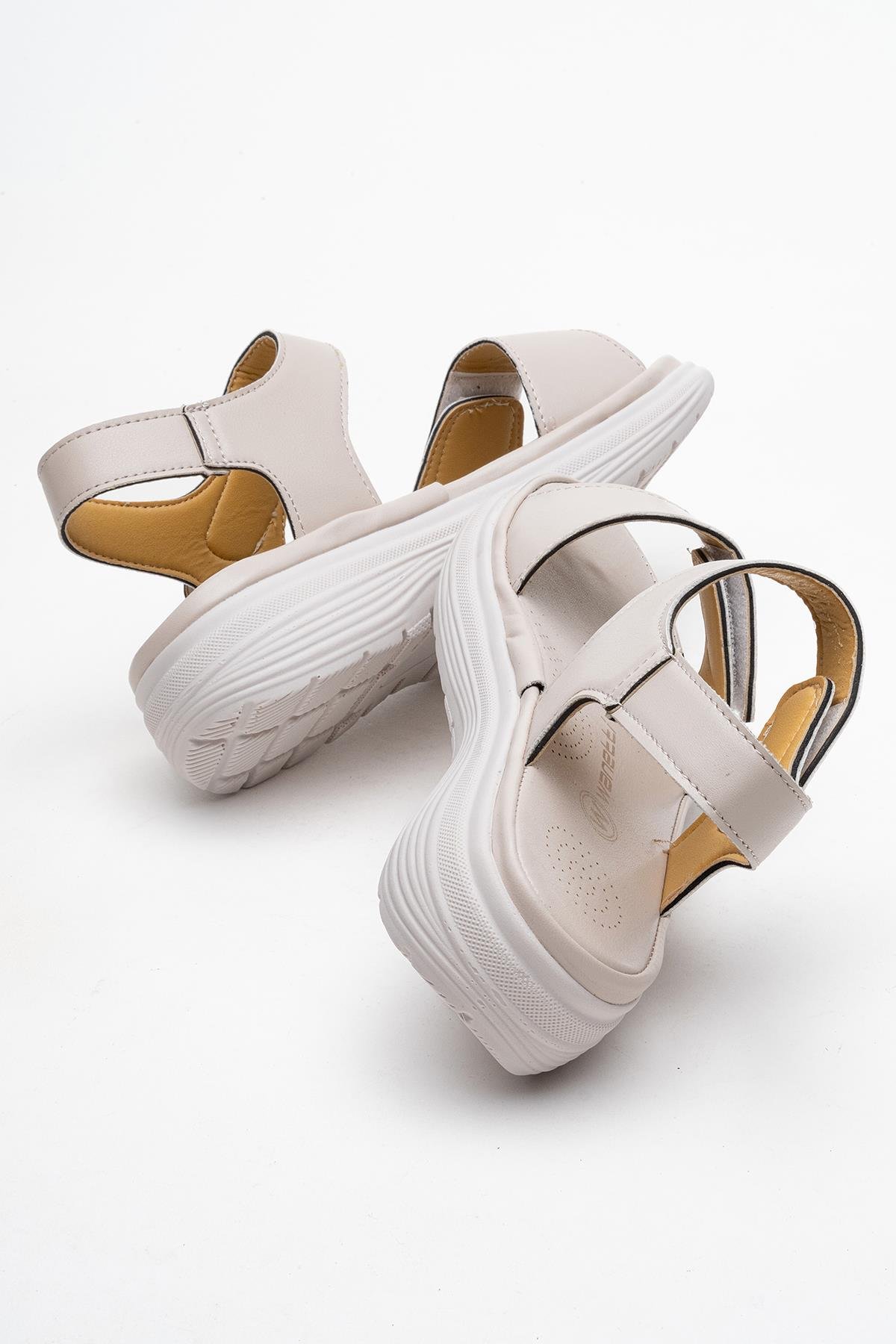 Kadın Çift Cırtlı Sandalet KREM - Görsel 5