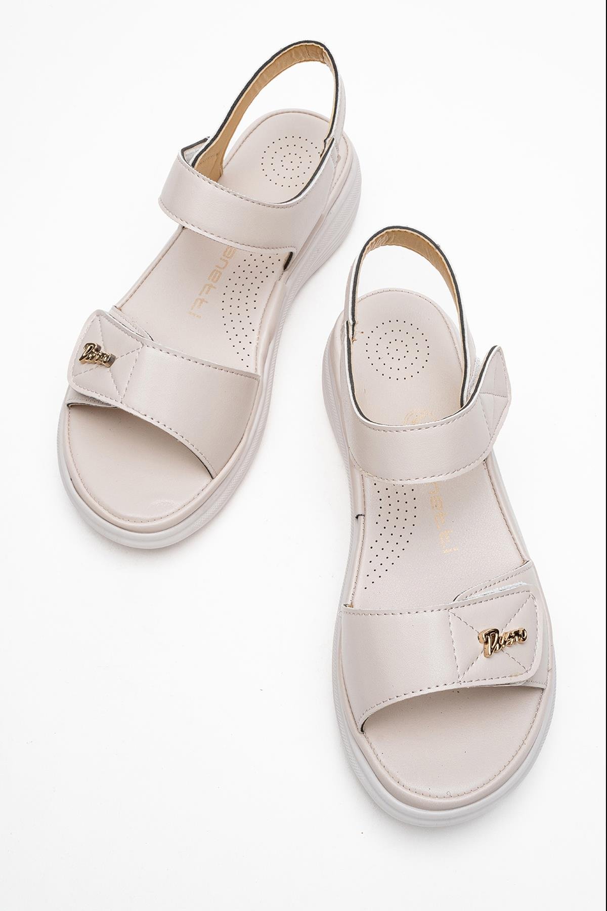 Kadın Çift Cırtlı Sandalet KREM - Görsel 7