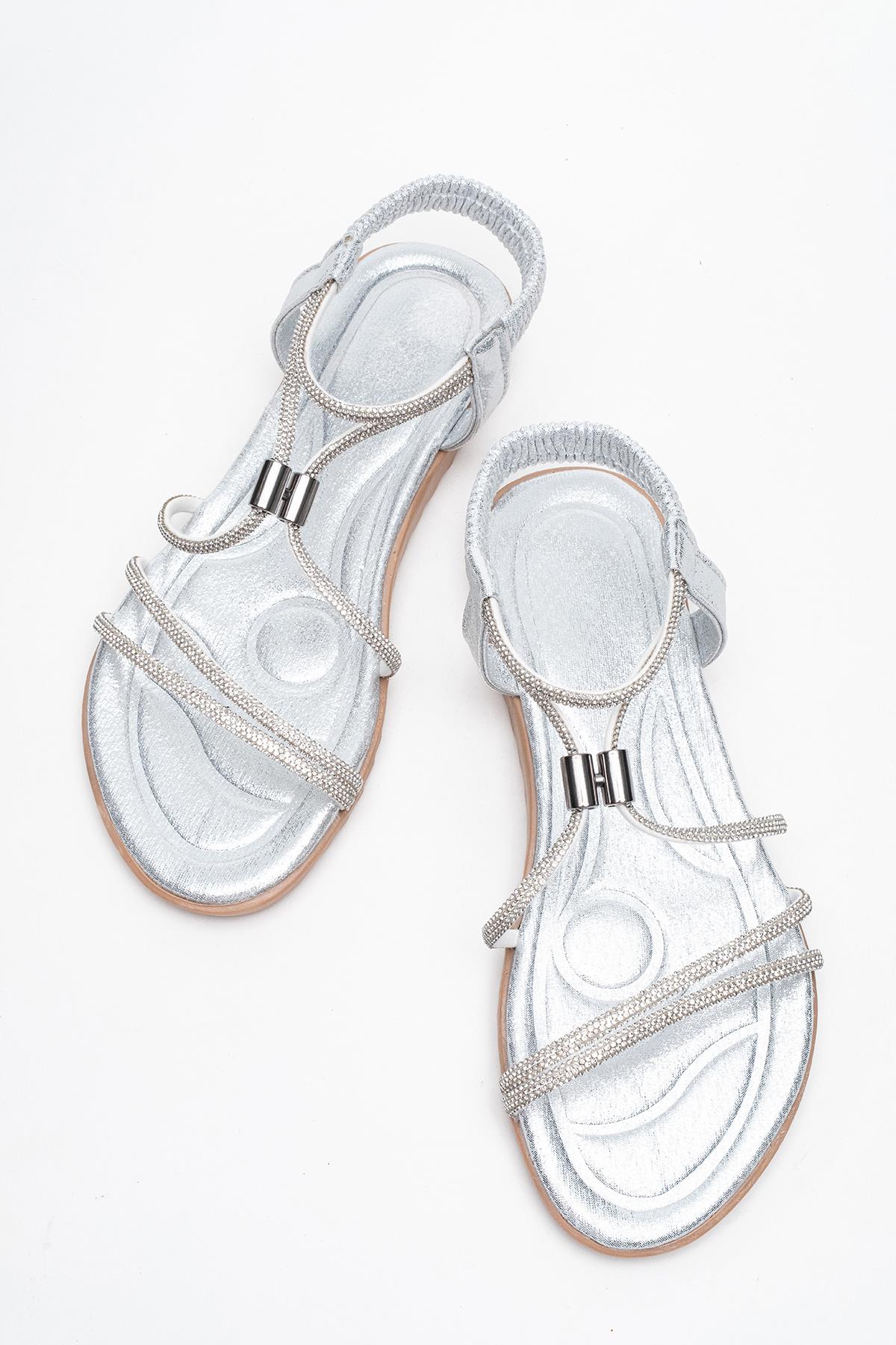 Kadın Aksesuarlı Taşlı Sandelet GÜMÜŞ - Görsel 6