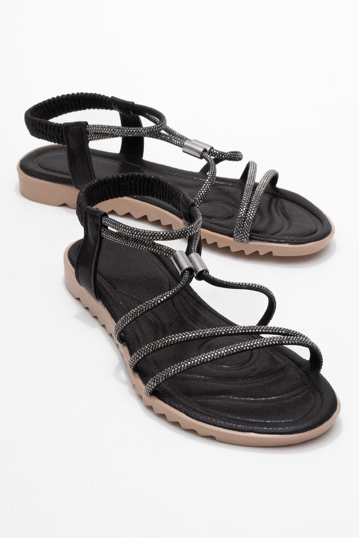 Kadın Aksesuarlı Taşlı Sandelet SİYAH - Görsel 2