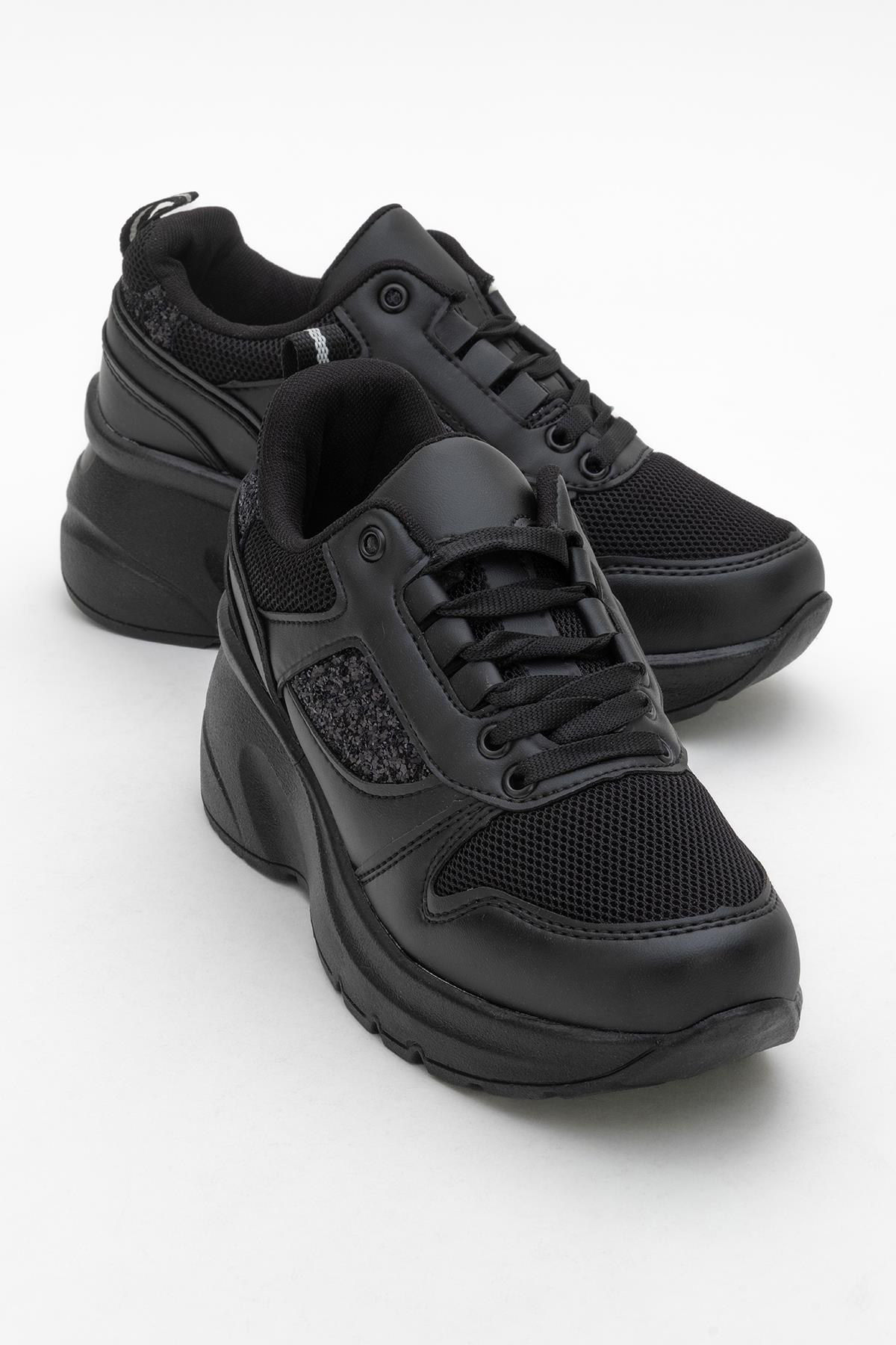 Kadın Anorak Yüksek Taban Simli Spor Ayakkab SİYAH - Görsel 2