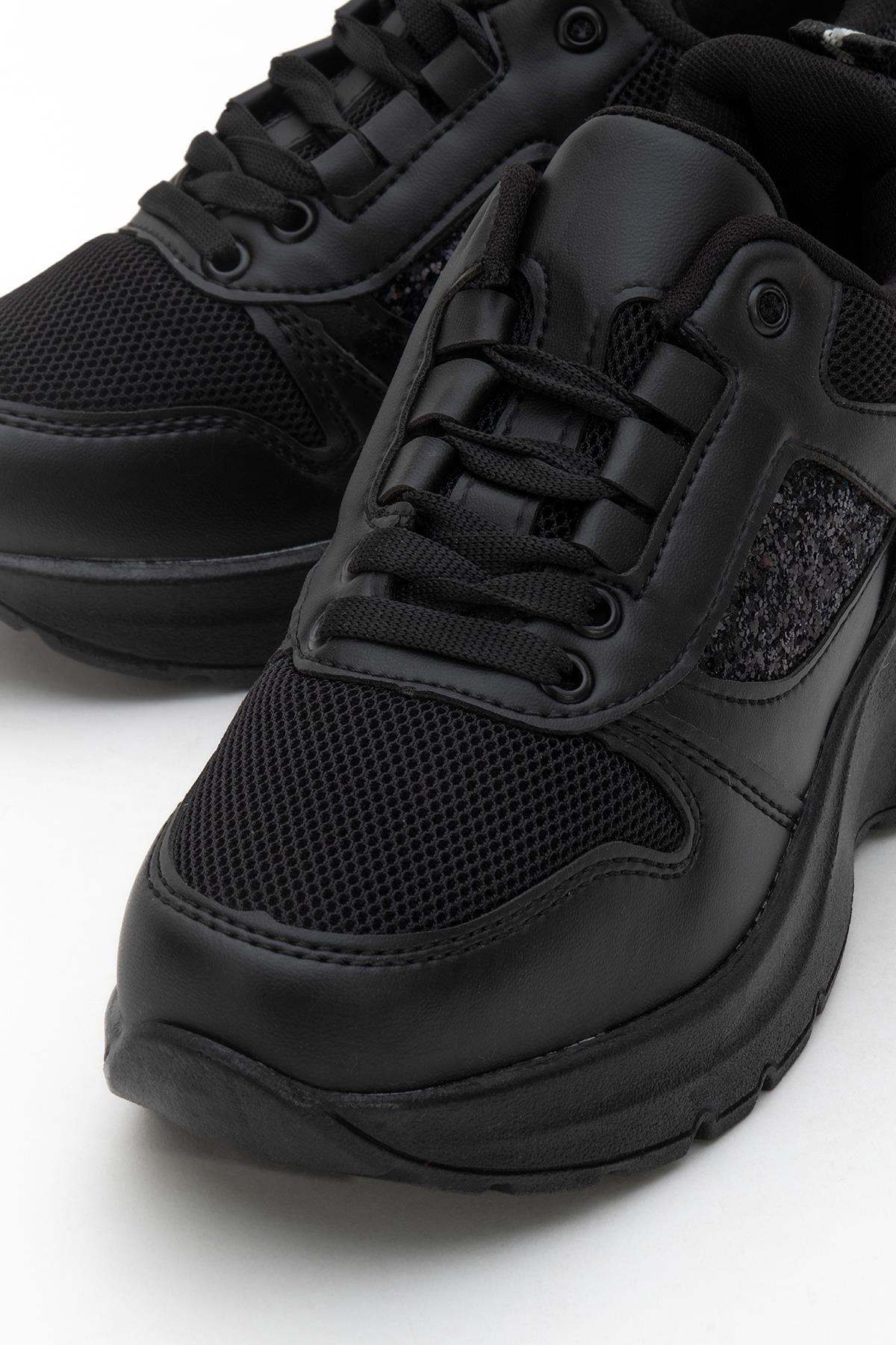 Kadın Anorak Yüksek Taban Simli Spor Ayakkab SİYAH - Görsel 4