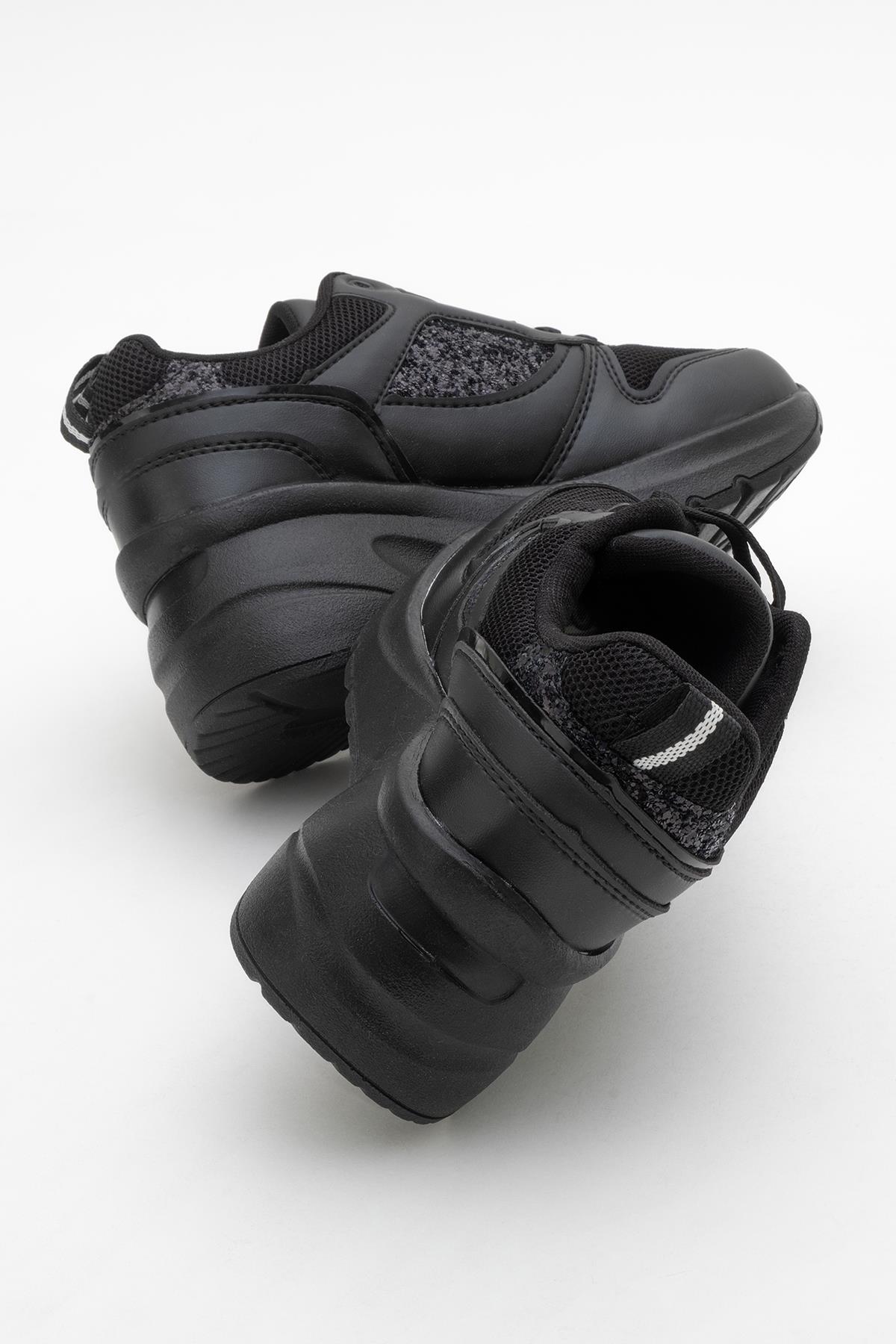 Kadın Anorak Yüksek Taban Simli Spor Ayakkab SİYAH - Görsel 5