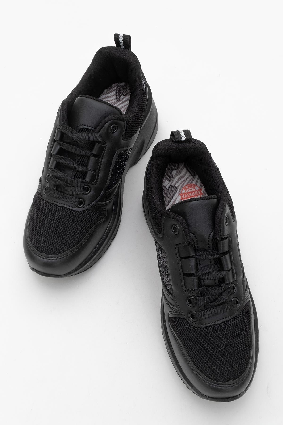 Kadın Anorak Yüksek Taban Simli Spor Ayakkab SİYAH - Görsel 6