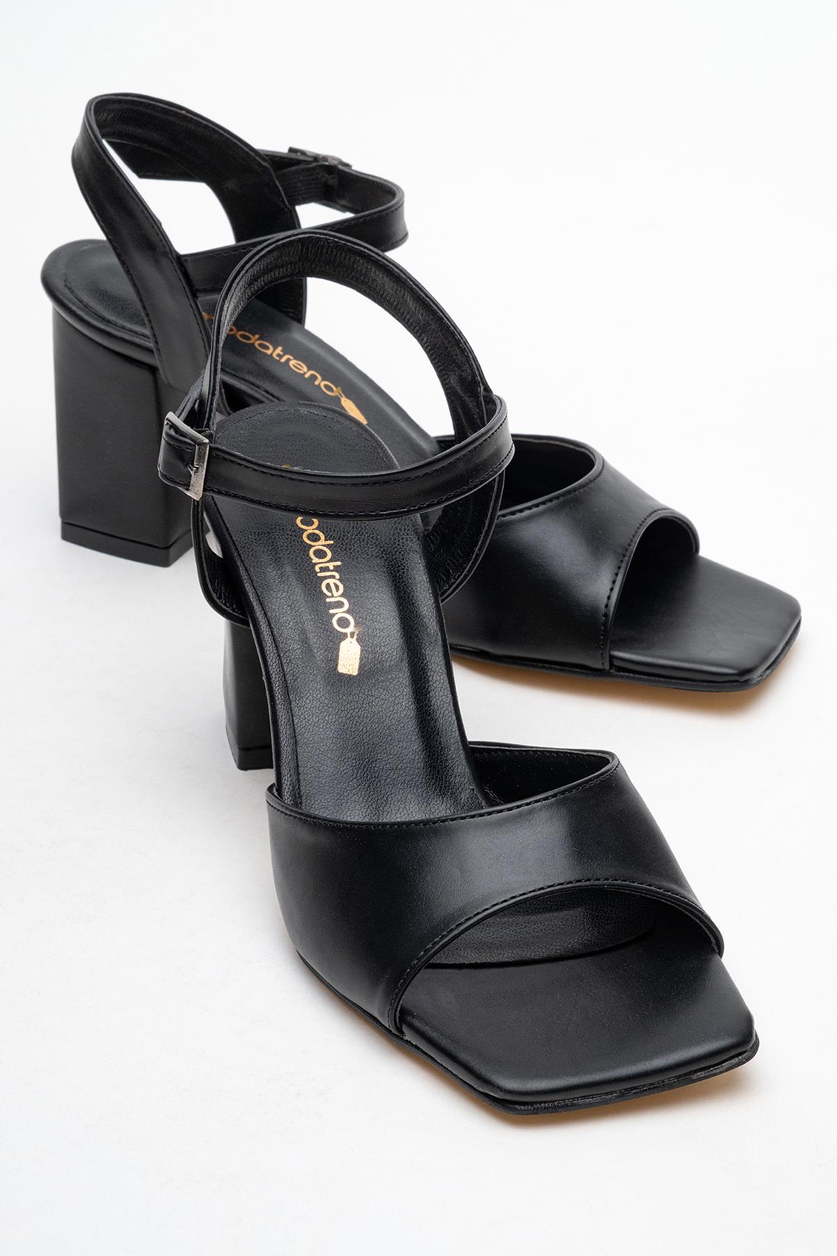 Kadın Bantlı Topuklu Sandalet Ayakkabı SİYAH CİLT - Görsel 2