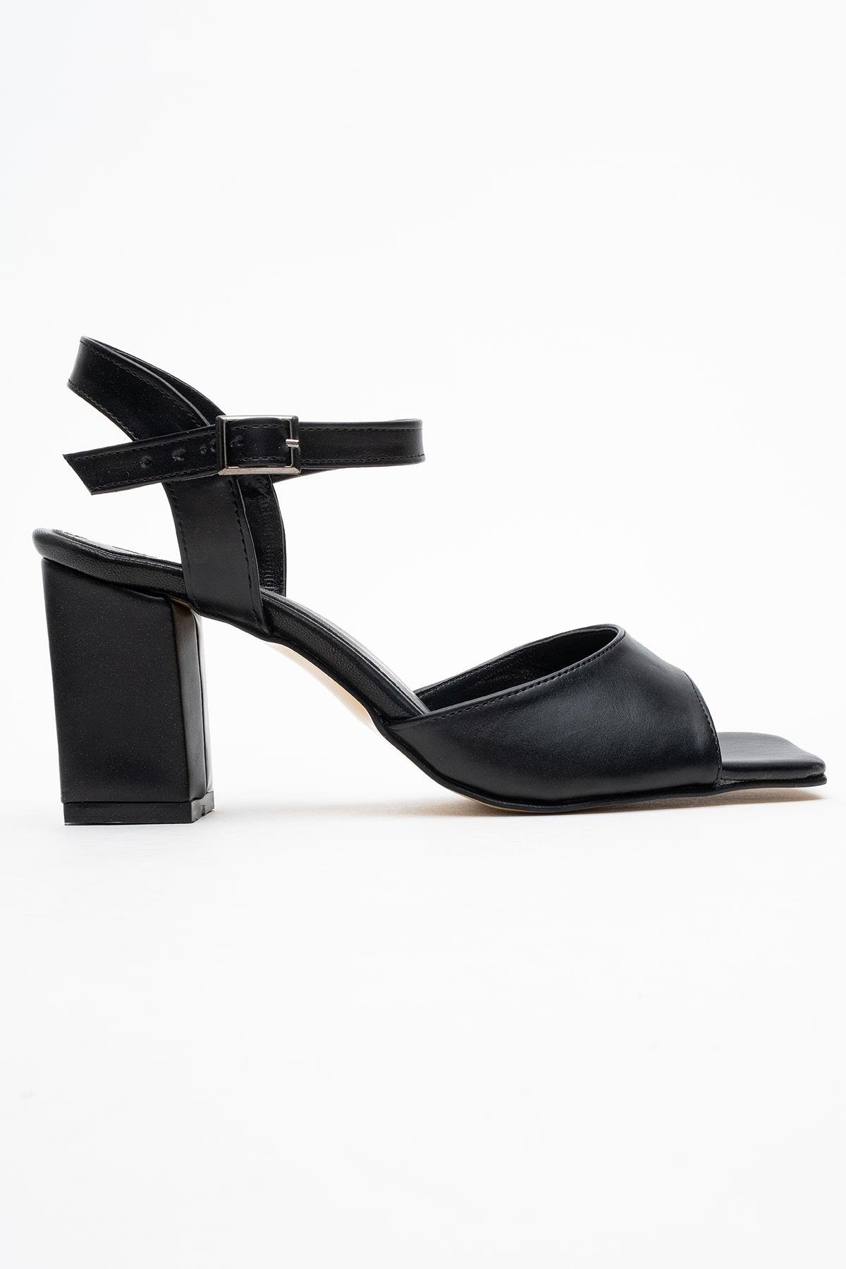 Kadın Bantlı Topuklu Sandalet Ayakkabı SİYAH CİLT - Görsel 3