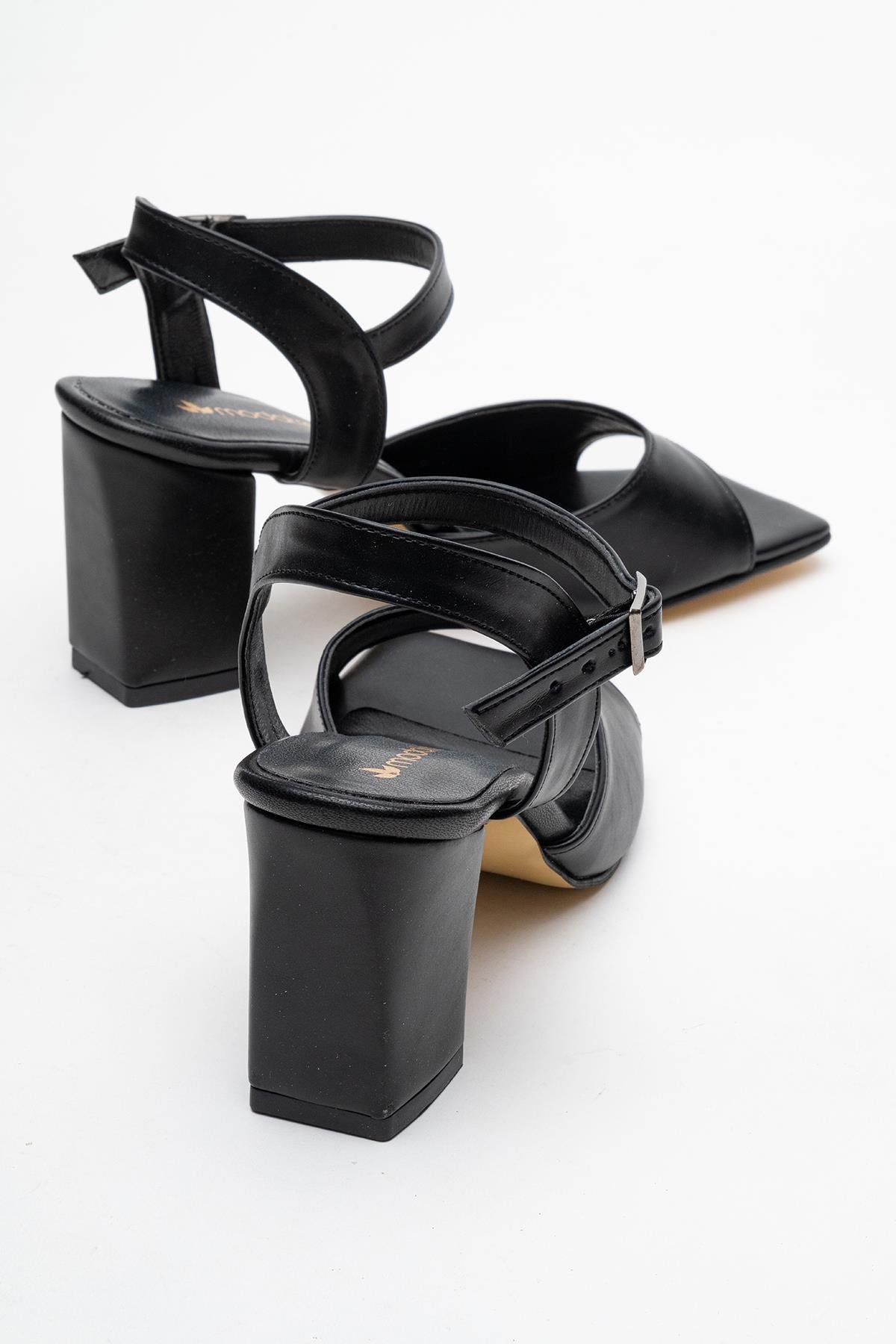 Kadın Bantlı Topuklu Sandalet Ayakkabı SİYAH CİLT - Görsel 5