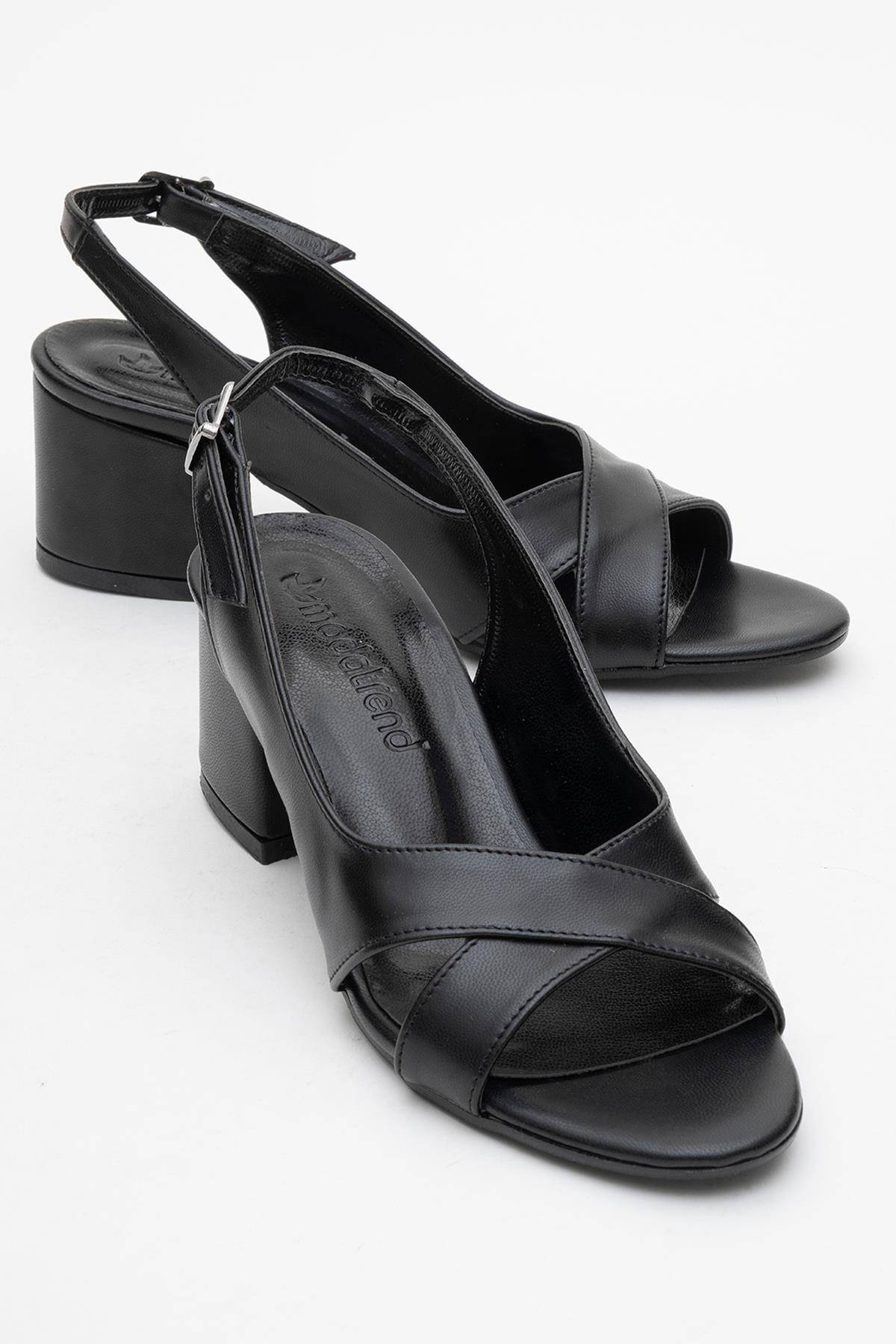 Çapraz Burnu Ve Arkası Açık Kadın Topuklu Sandalet SİYAH CİLT - Görsel 2