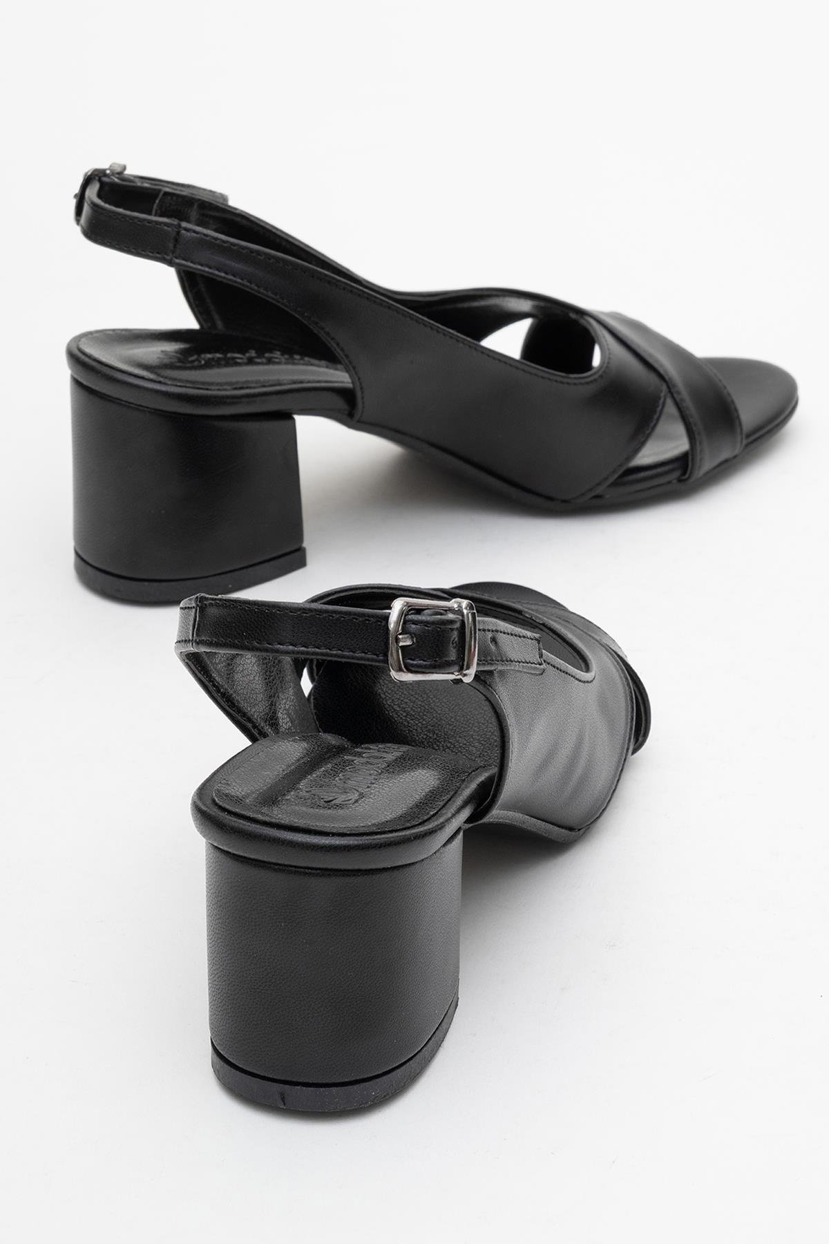 Çapraz Burnu Ve Arkası Açık Kadın Topuklu Sandalet SİYAH CİLT - Görsel 5