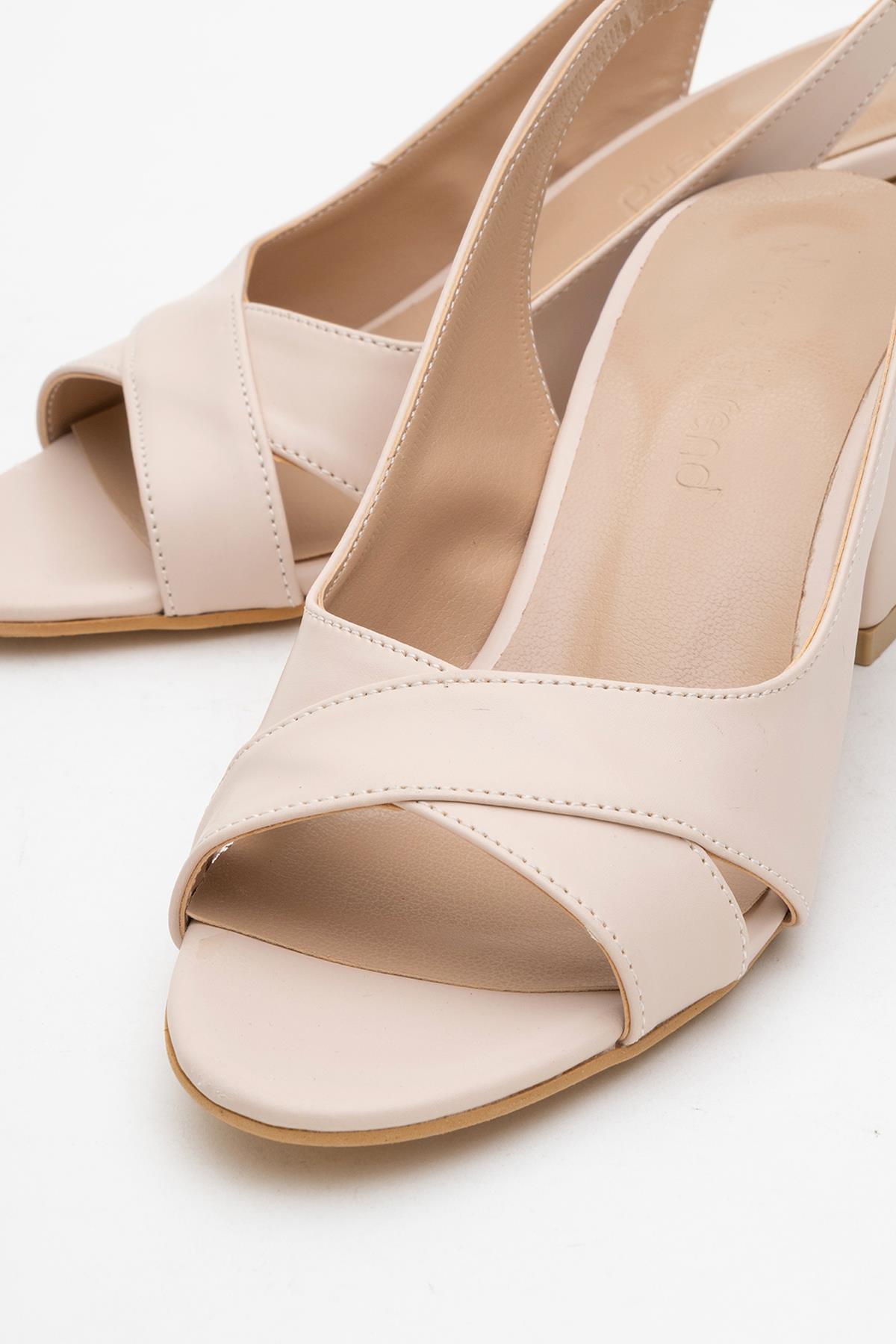 Çapraz Burnu Ve Arkası Açık Kadın Topuklu Sandalet TEN CİLT - Görsel 4