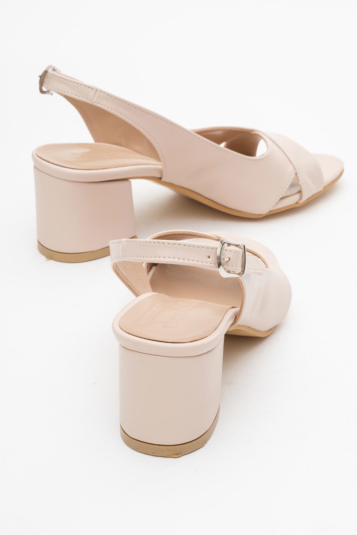 Çapraz Burnu Ve Arkası Açık Kadın Topuklu Sandalet TEN CİLT - Görsel 5