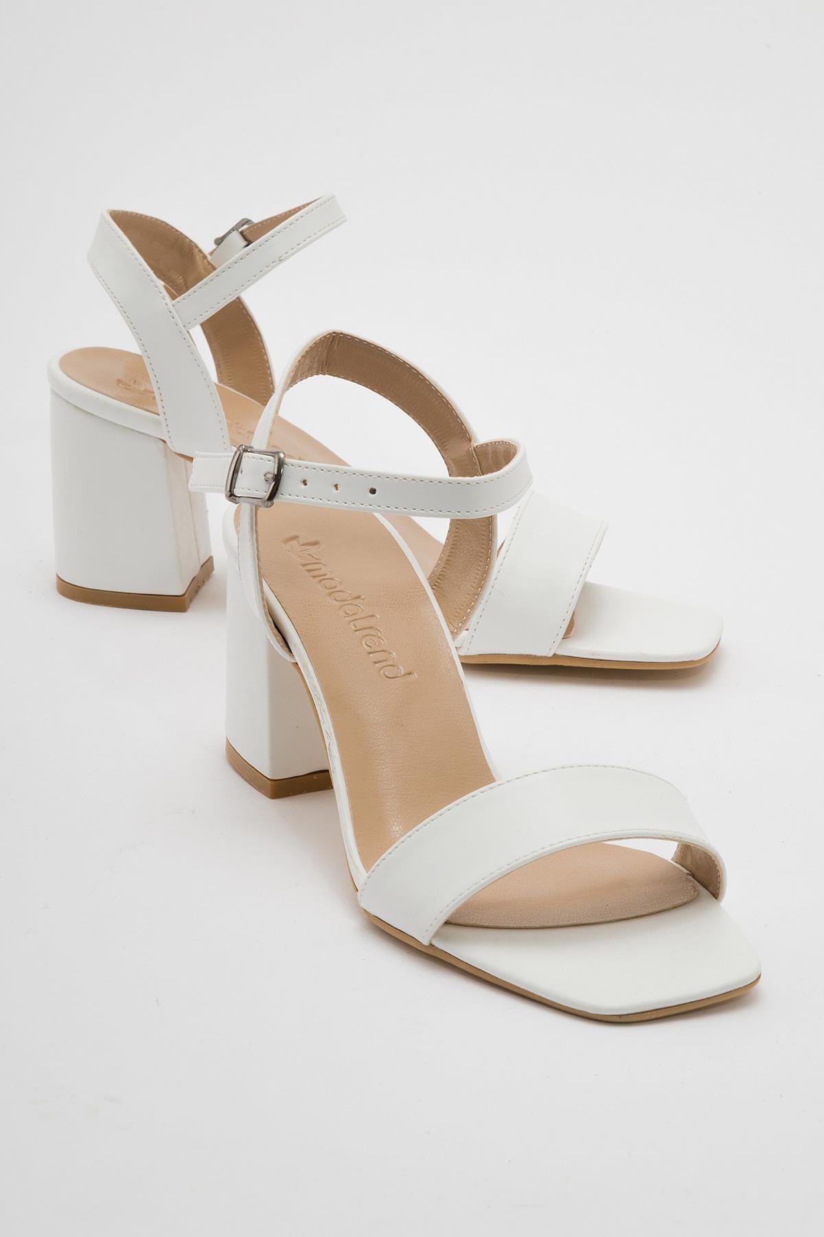 Tek Bantlı Kadın Topuklu Sandalet BEYAZ CİLT - Görsel 2