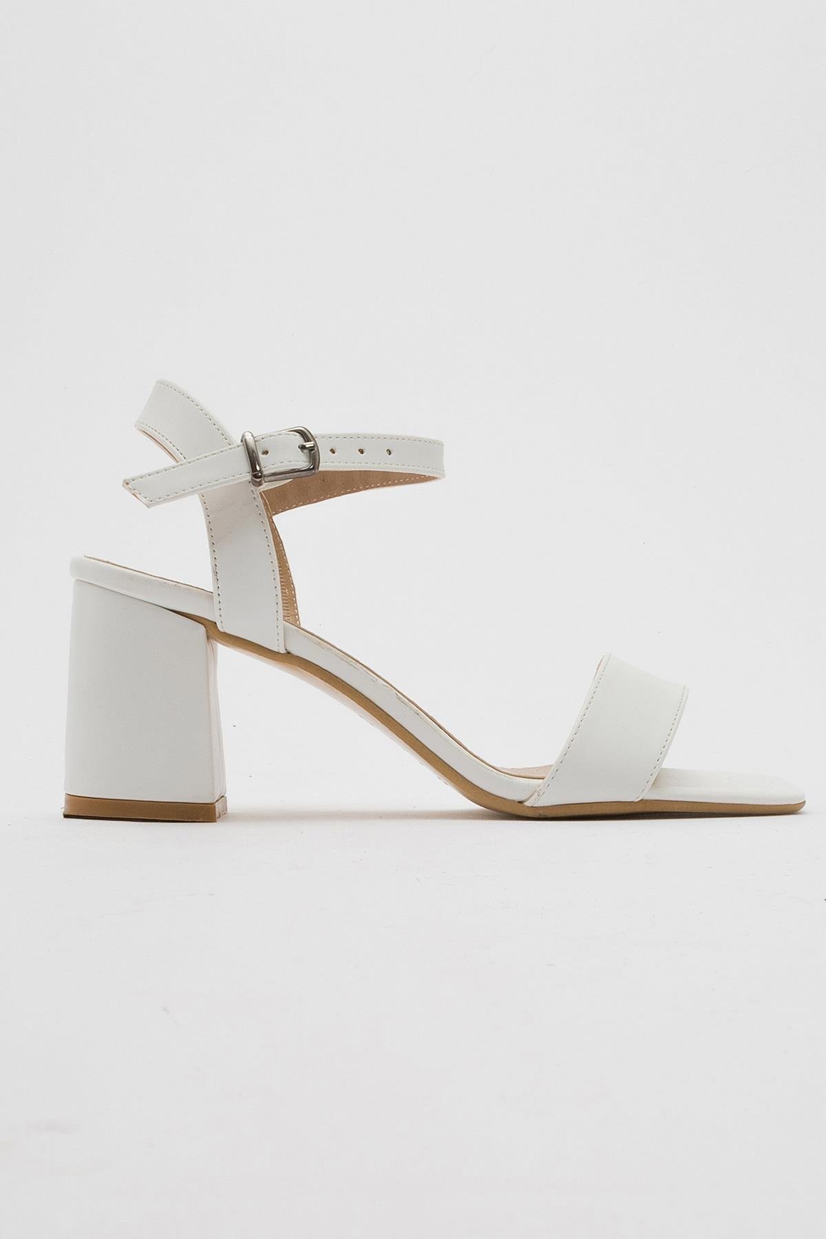 Tek Bantlı Kadın Topuklu Sandalet BEYAZ CİLT - Görsel 3