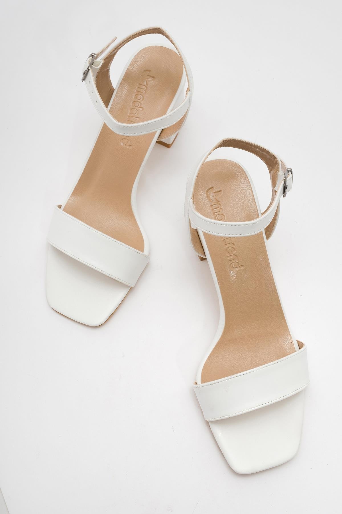 Tek Bantlı Kadın Topuklu Sandalet BEYAZ CİLT - Görsel 6