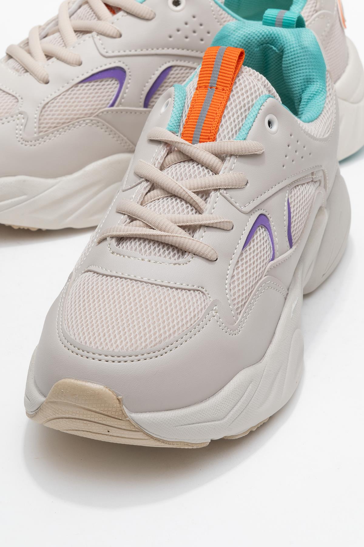 Bağcılklı Kadın Spor Ayakkabı BEJ TURKUAZ - Görsel 4