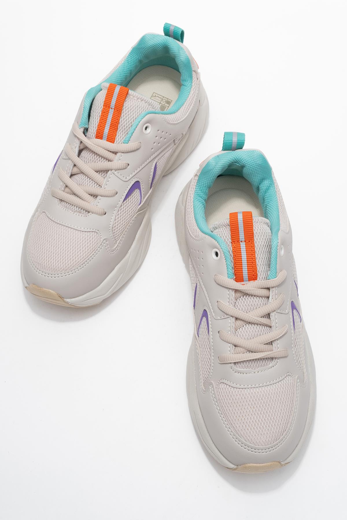 Bağcılklı Kadın Spor Ayakkabı BEJ TURKUAZ - Görsel 8