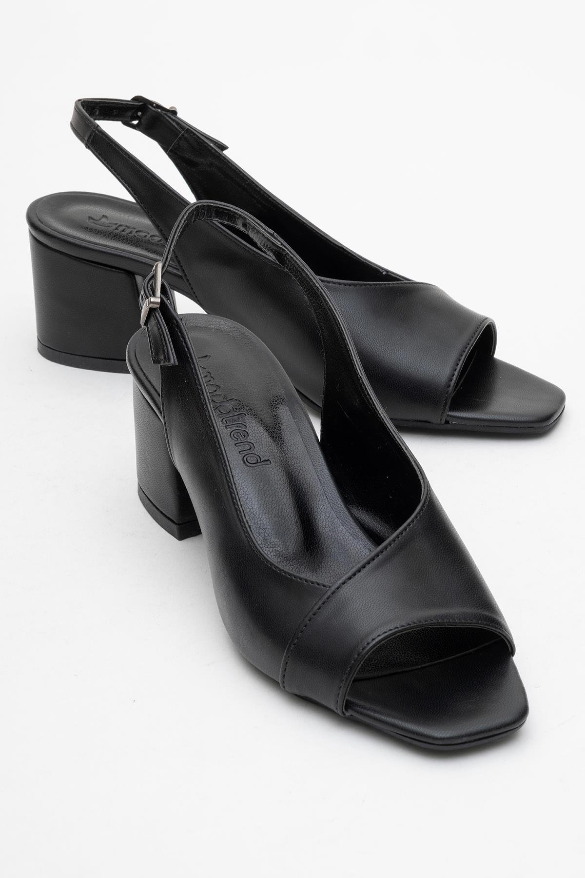 Yan Çapraz Burnu Ve Arkası Kadın Topuklu Sandalet SİYAH CİLT - Görsel 2