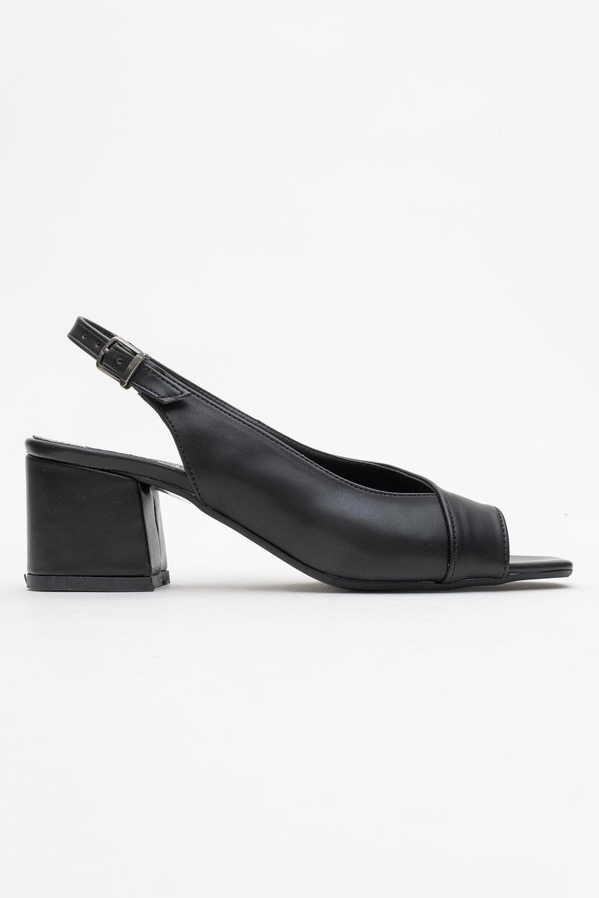 Yan Çapraz Burnu Ve Arkası Kadın Topuklu Sandalet SİYAH CİLT - Görsel 3