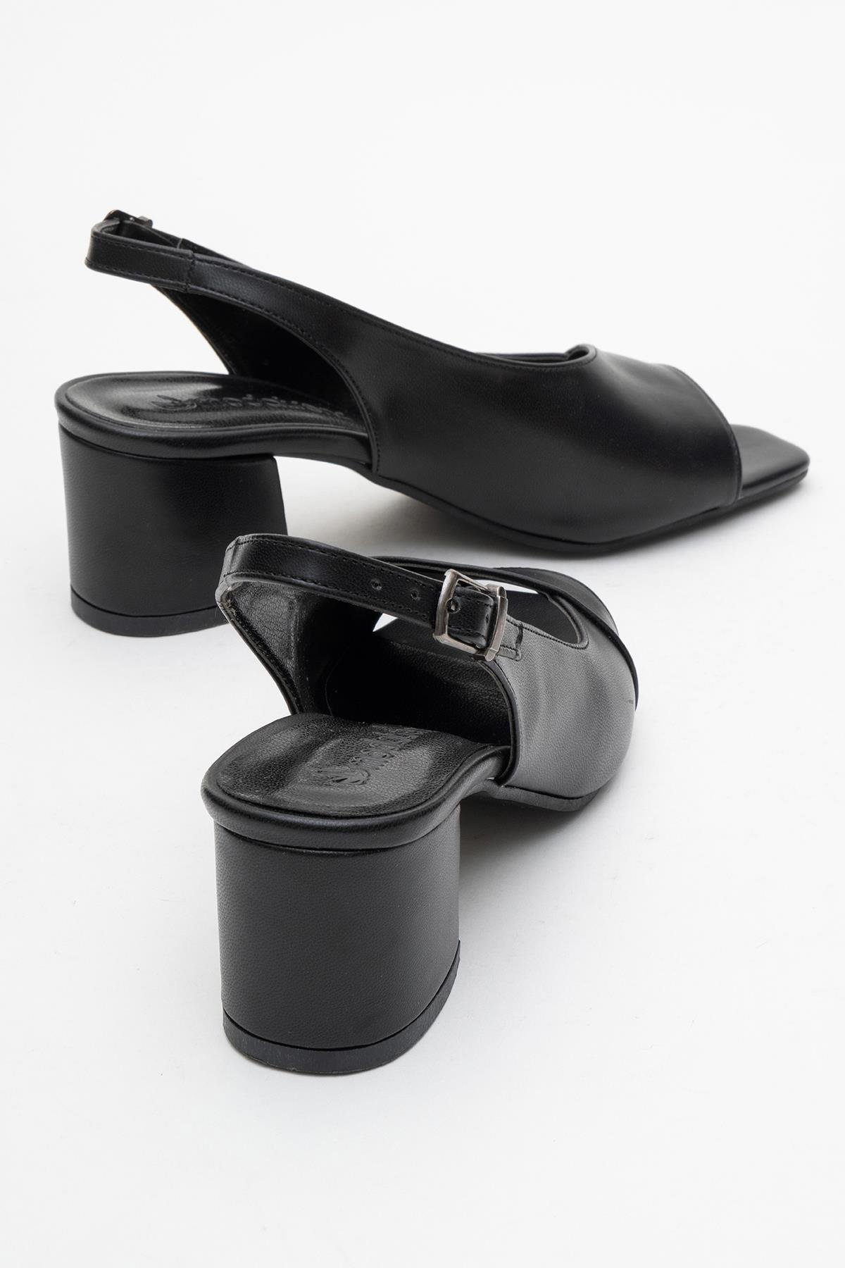 Yan Çapraz Burnu Ve Arkası Kadın Topuklu Sandalet SİYAH CİLT - Görsel 5