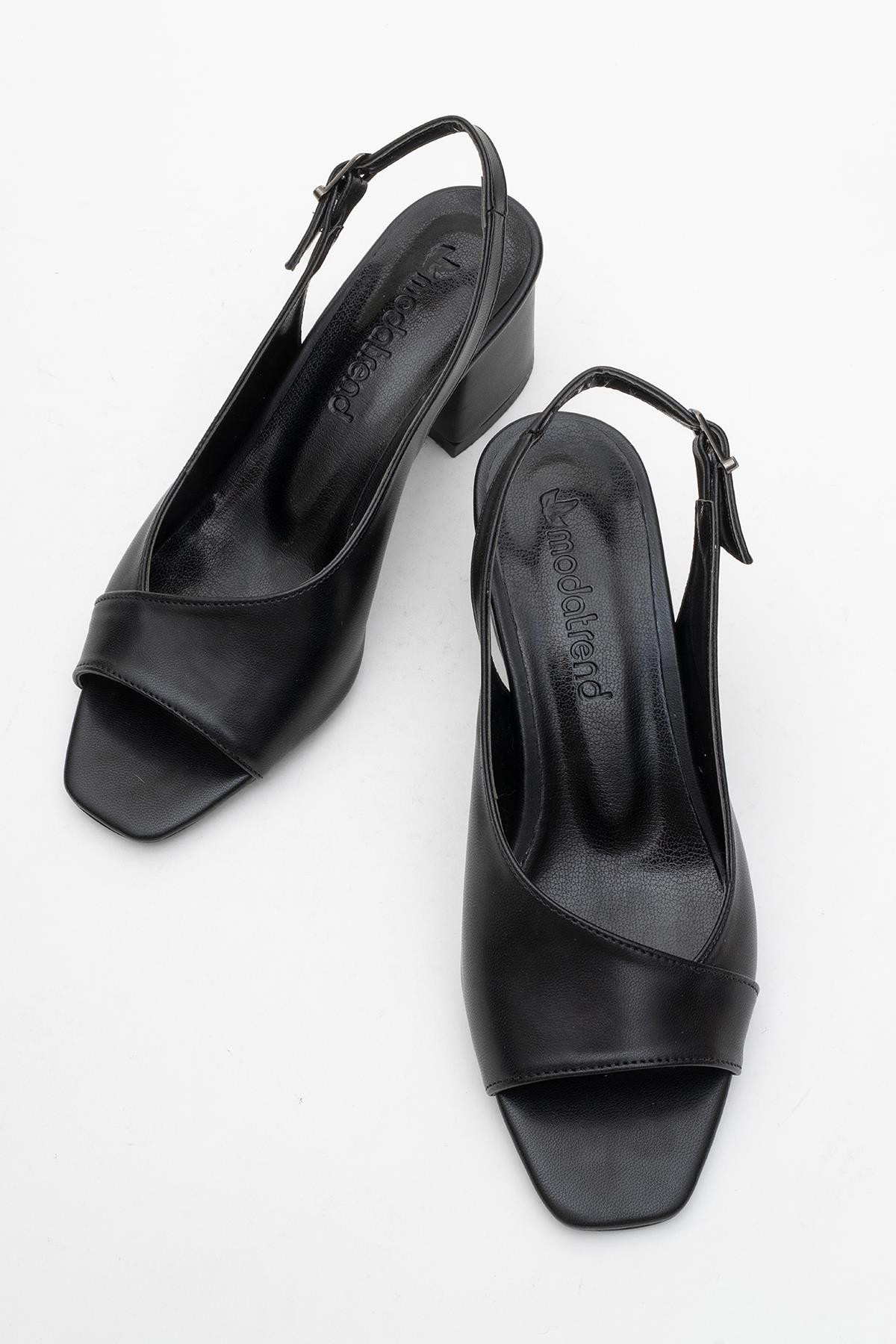 Yan Çapraz Burnu Ve Arkası Kadın Topuklu Sandalet SİYAH CİLT - Görsel 6