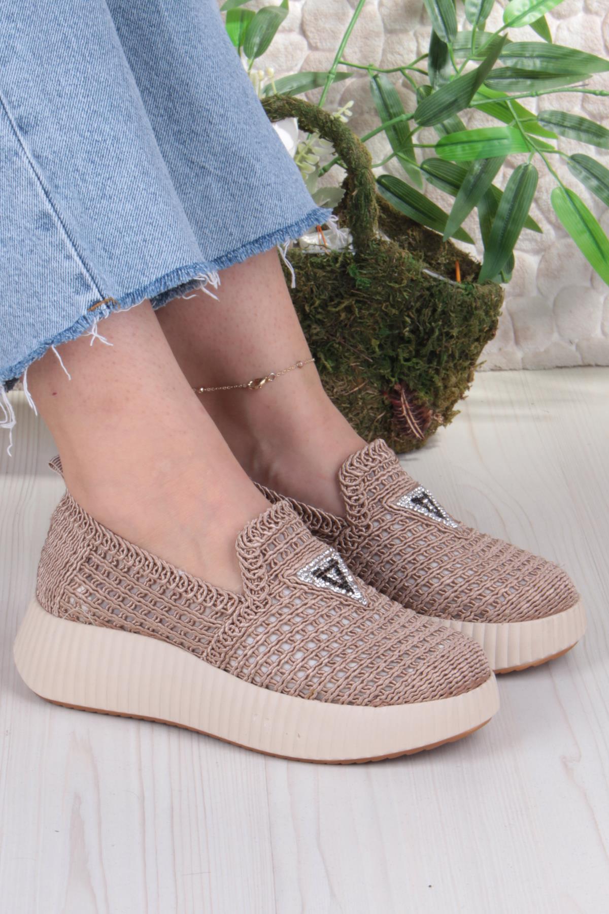 5016 Fendi Dantelli Fileli Rahat Dolgu Taban Kadın Ayakkabı - Görsel 2