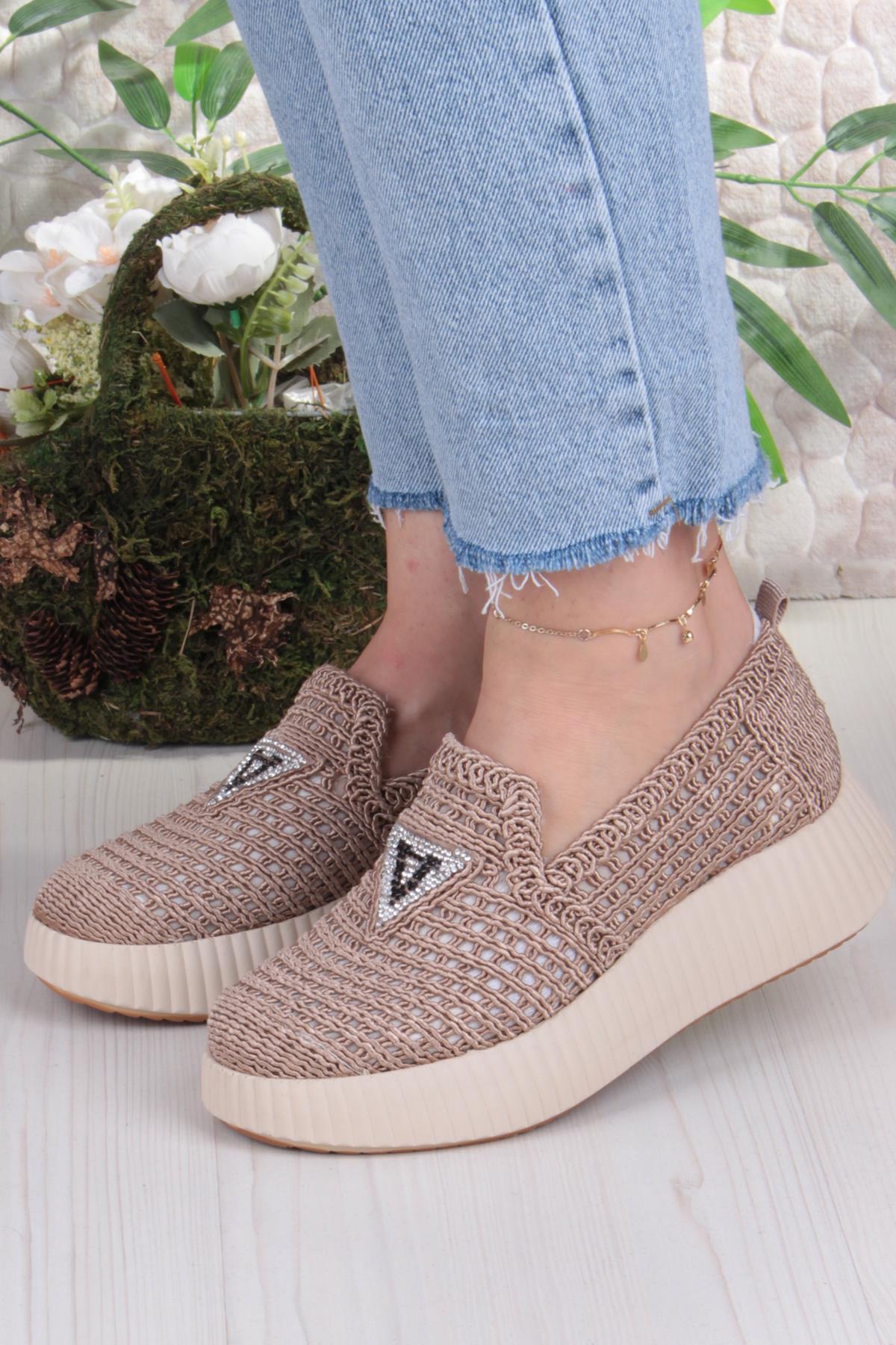 5016 Fendi Dantelli Fileli Rahat Dolgu Taban Kadın Ayakkabı - Görsel 3