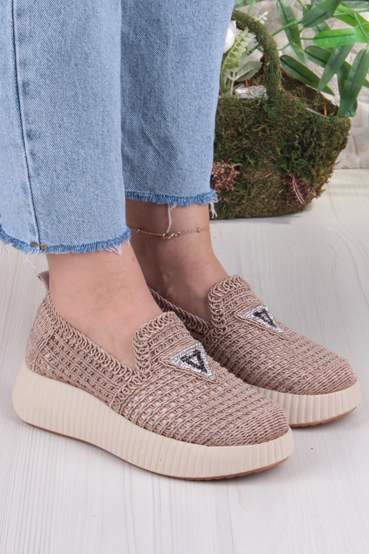 5016 Fendi Dantelli Fileli Rahat Dolgu Taban Kadın Ayakkabı - Görsel 4